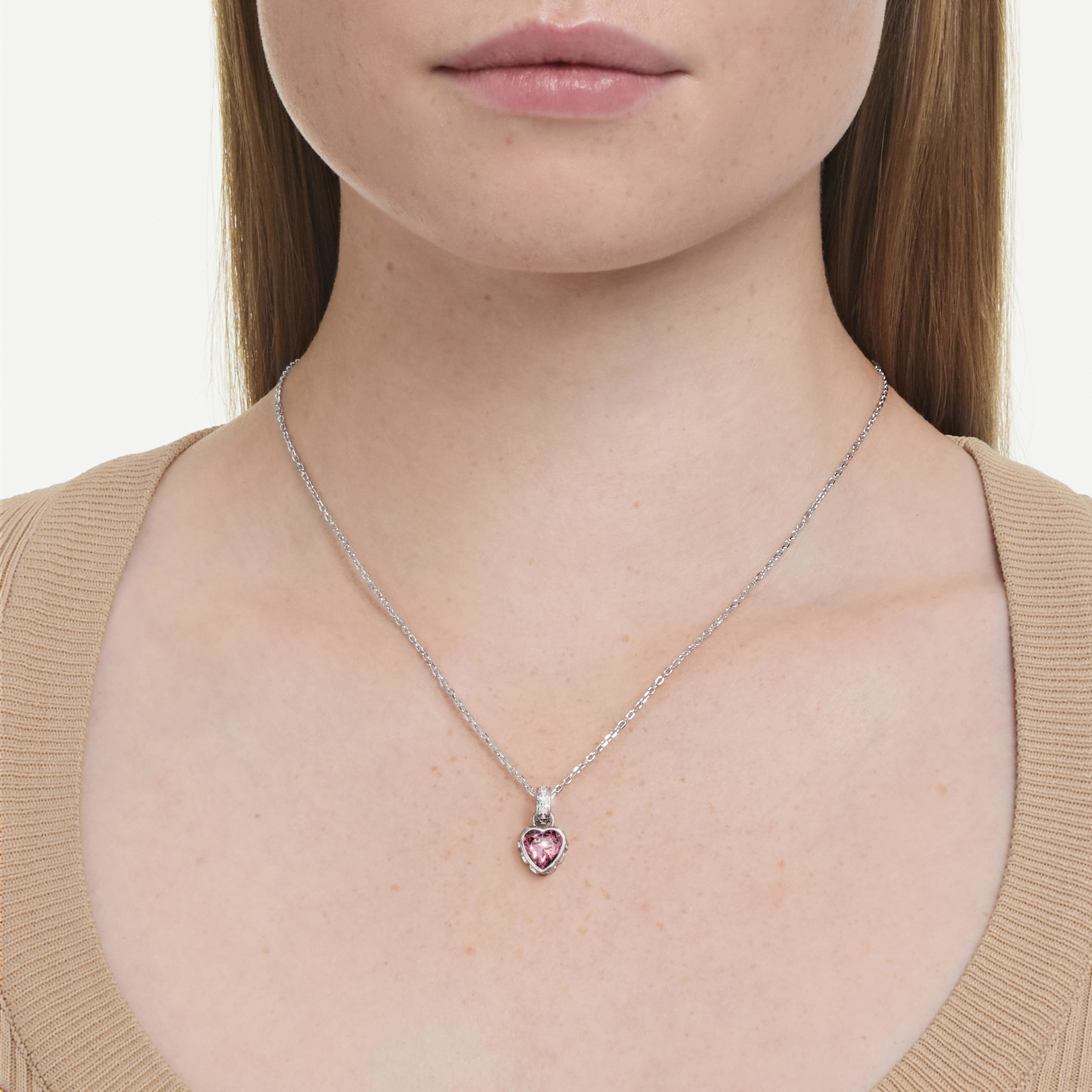 Chroma Zincir Kolye, Karışık Kesim, Pembe, Rodyum Kaplama