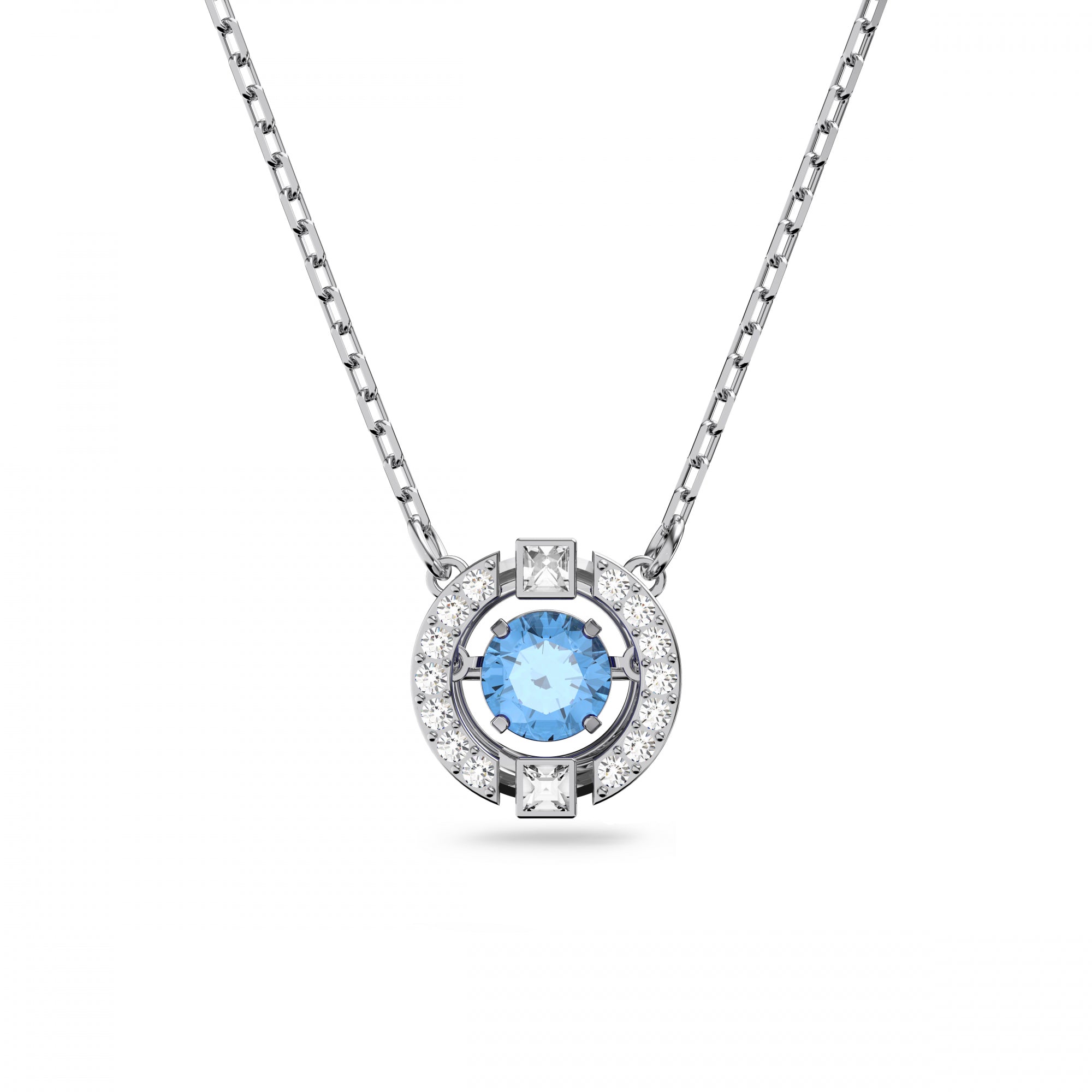 Sparkling Dc Round Kolye, Mavi, Rodyum Kaplama