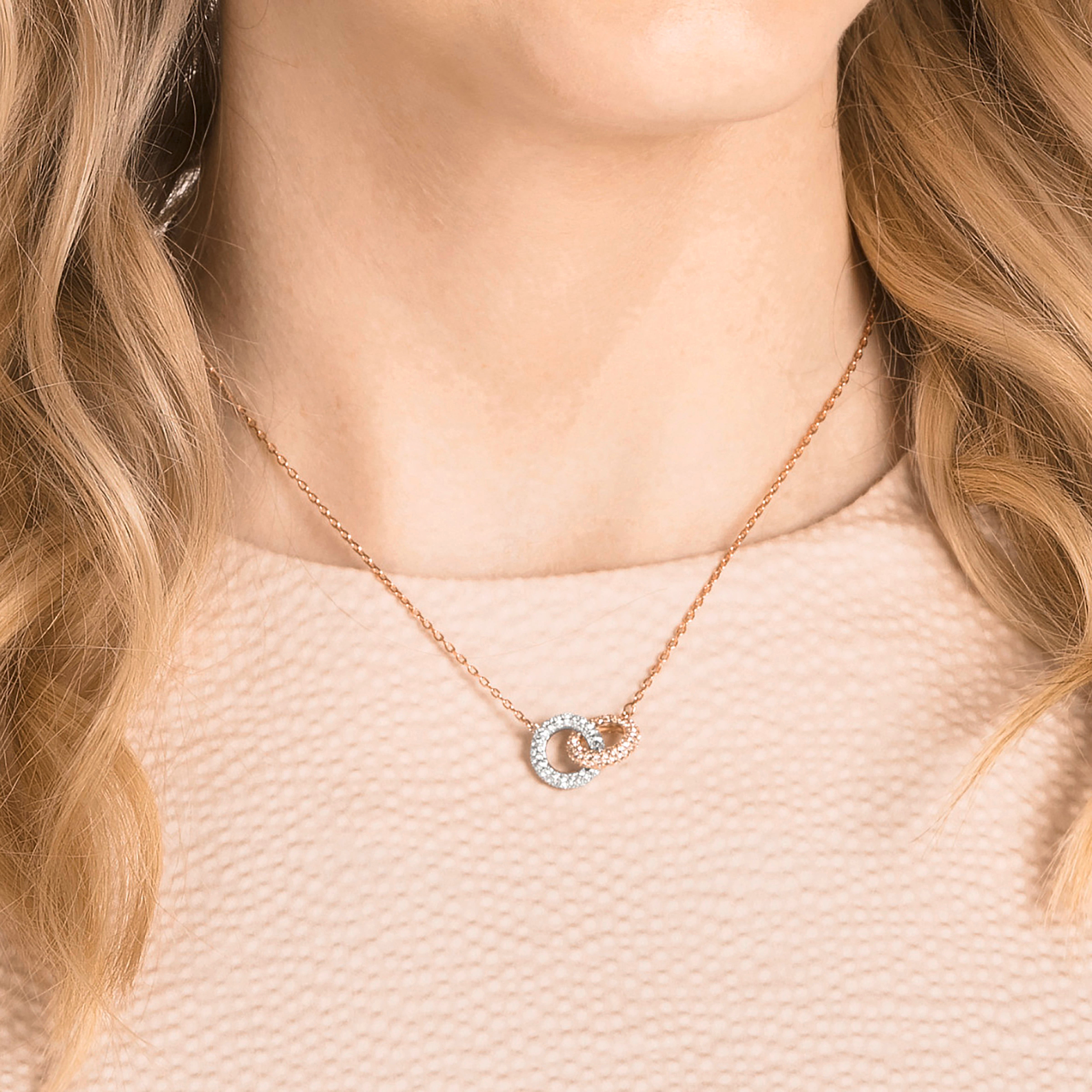 Stone Double Kolye, Beyaz, Pembe Altin Rengi Kaplama