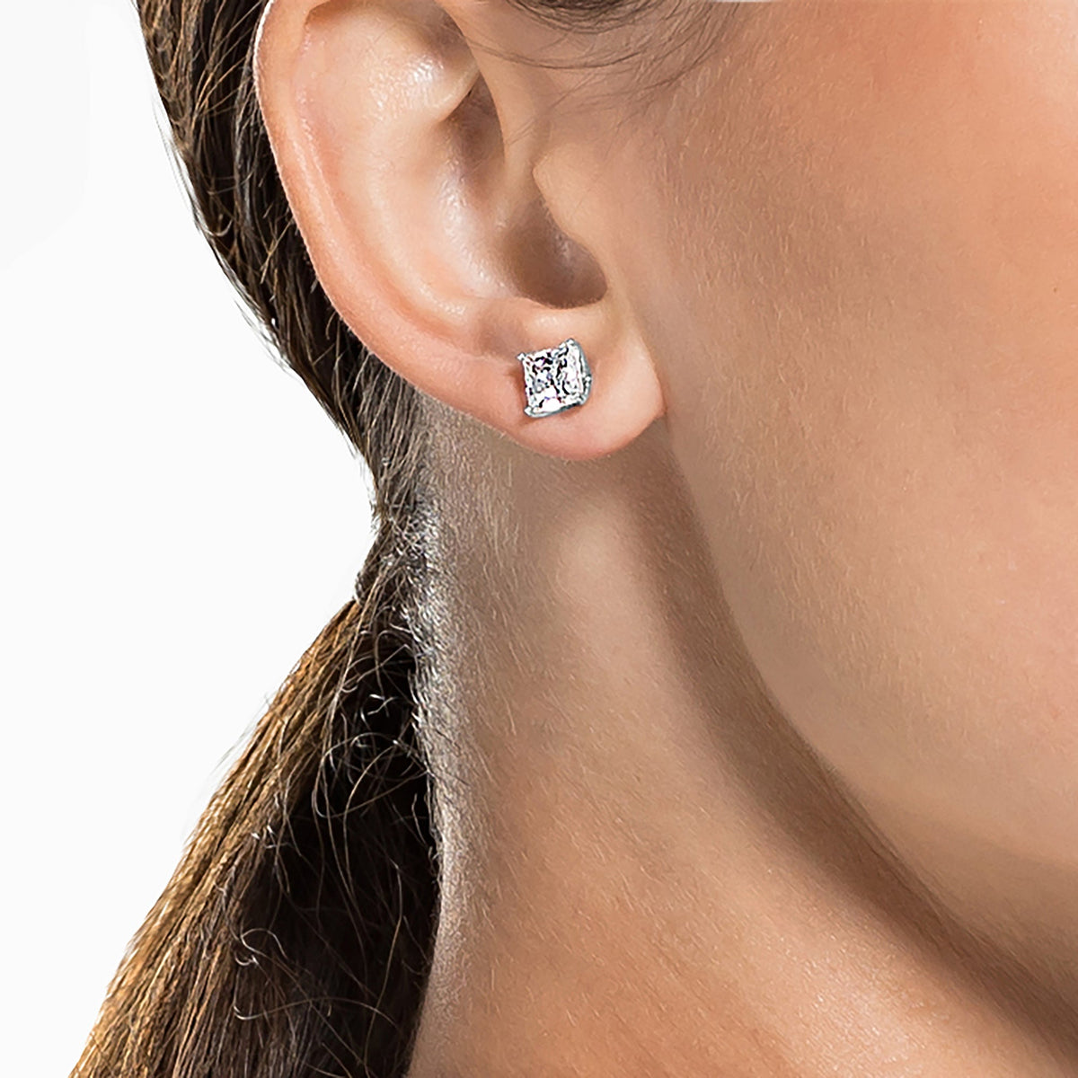 Angelic Stud Küpe, Square Cut, Beyaz, Rodyum Kaplama