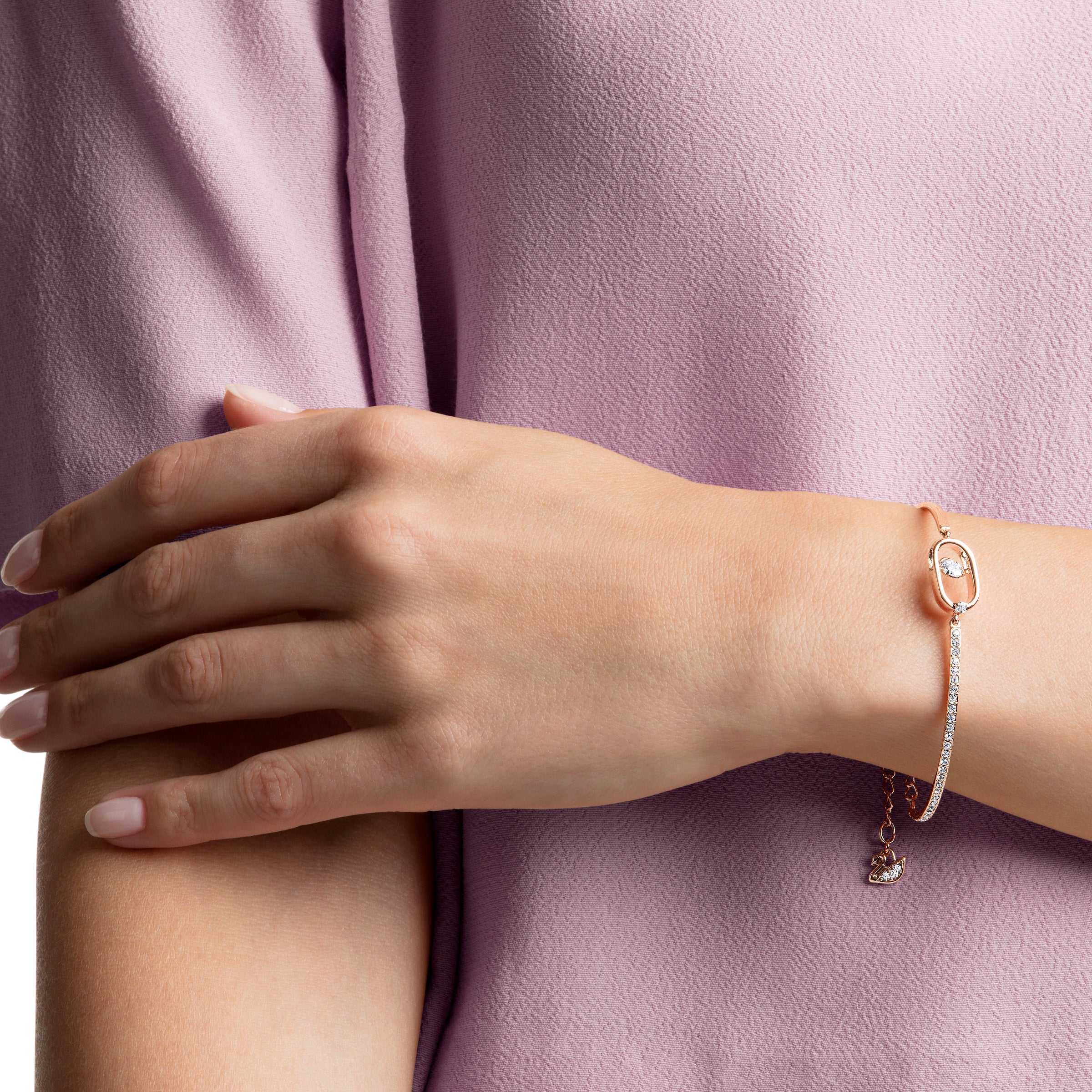 Sparkling Dc Oval Bileklik, North, Beyaz, Pembe Altin Rengi Kaplama