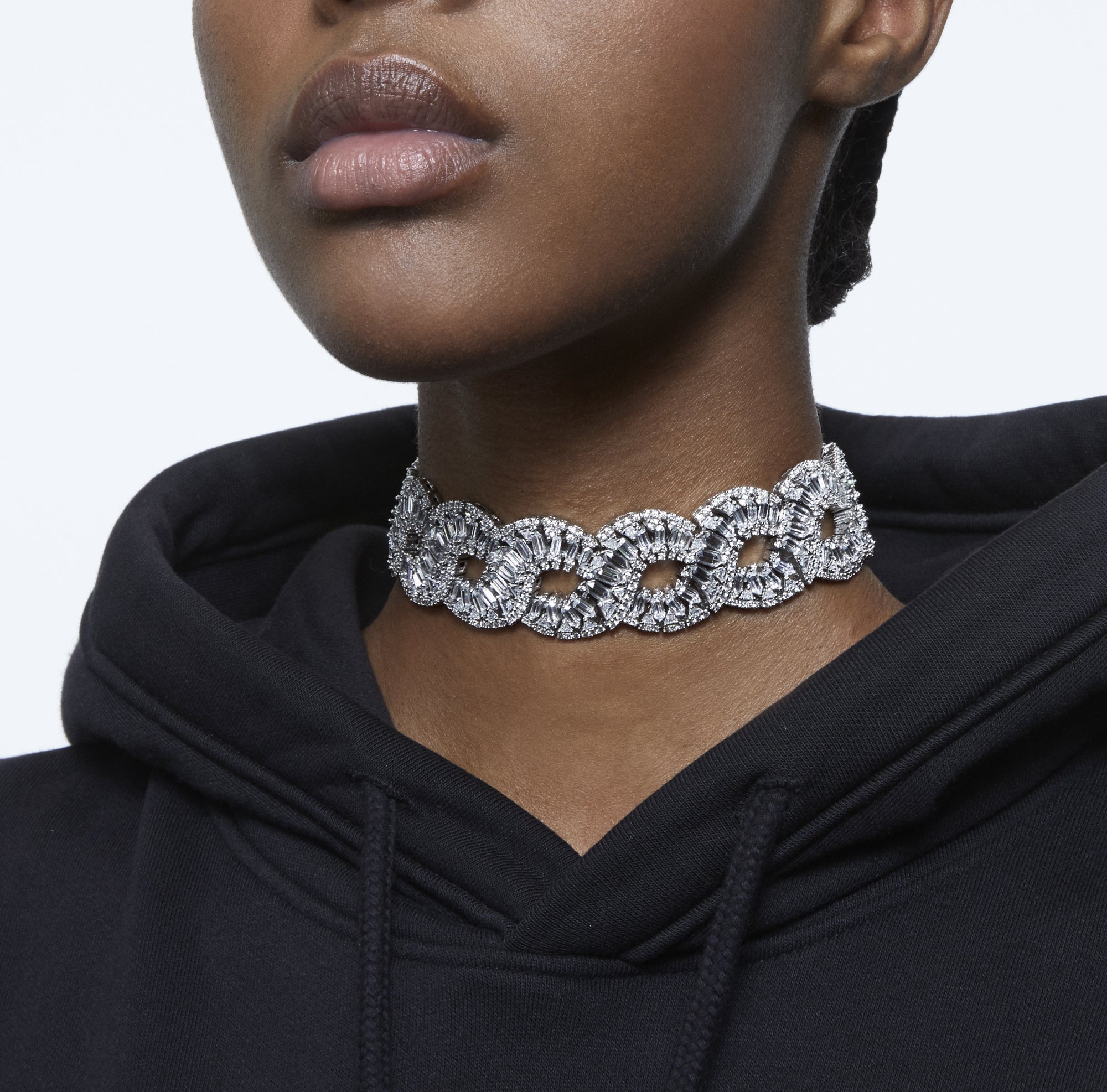 Hyberbola Choker Kolye, Mixed Cuts, Infinity, Beyaz, Rodyum Kaplama