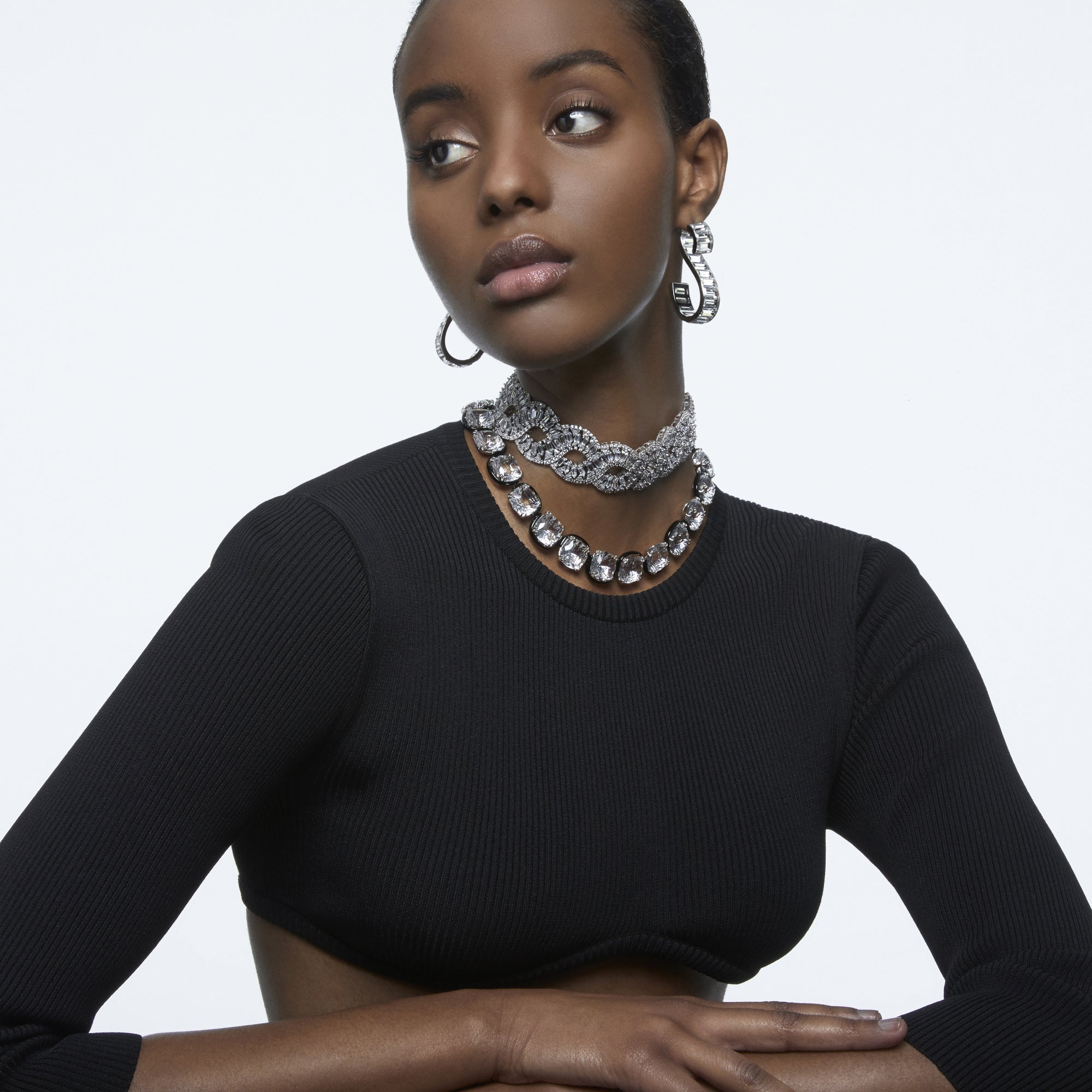 Hyberbola Choker Kolye, Mixed Cuts, Infinity, Beyaz, Rodyum Kaplama