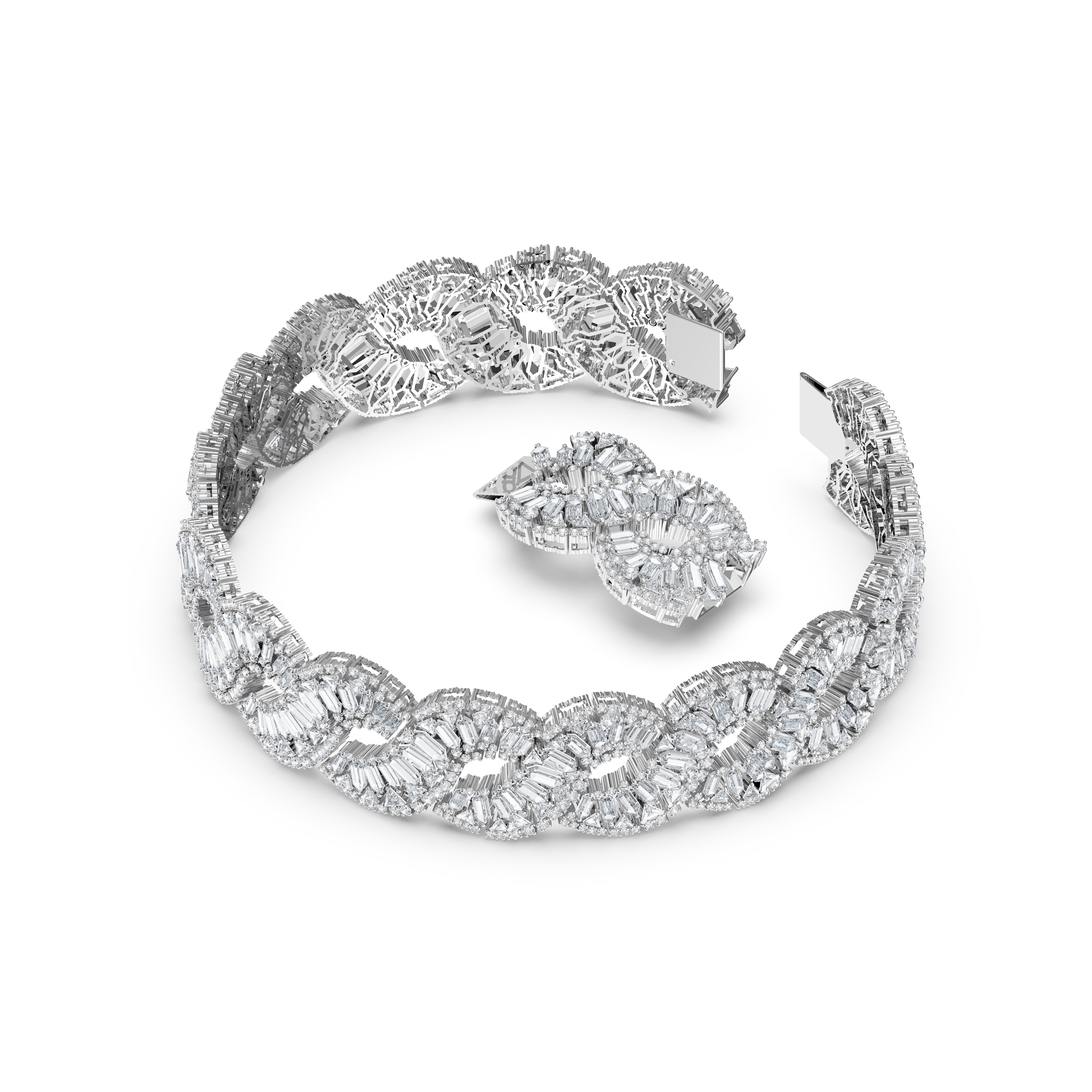 Hyberbola Choker Kolye, Mixed Cuts, Infinity, Beyaz, Rodyum Kaplama