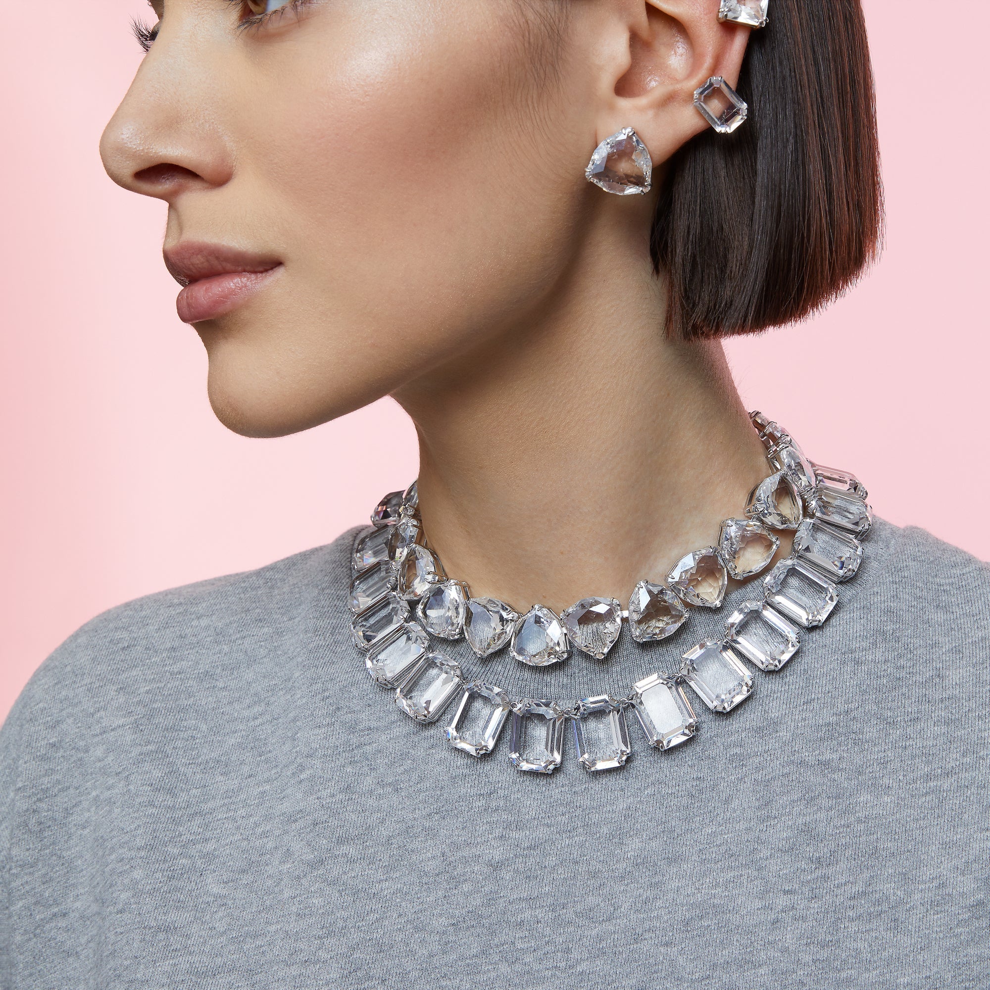 Millenia All Around Kolye, Octagon Cut, Oversized Cyrstals, Beyaz, Rodyum kaplama