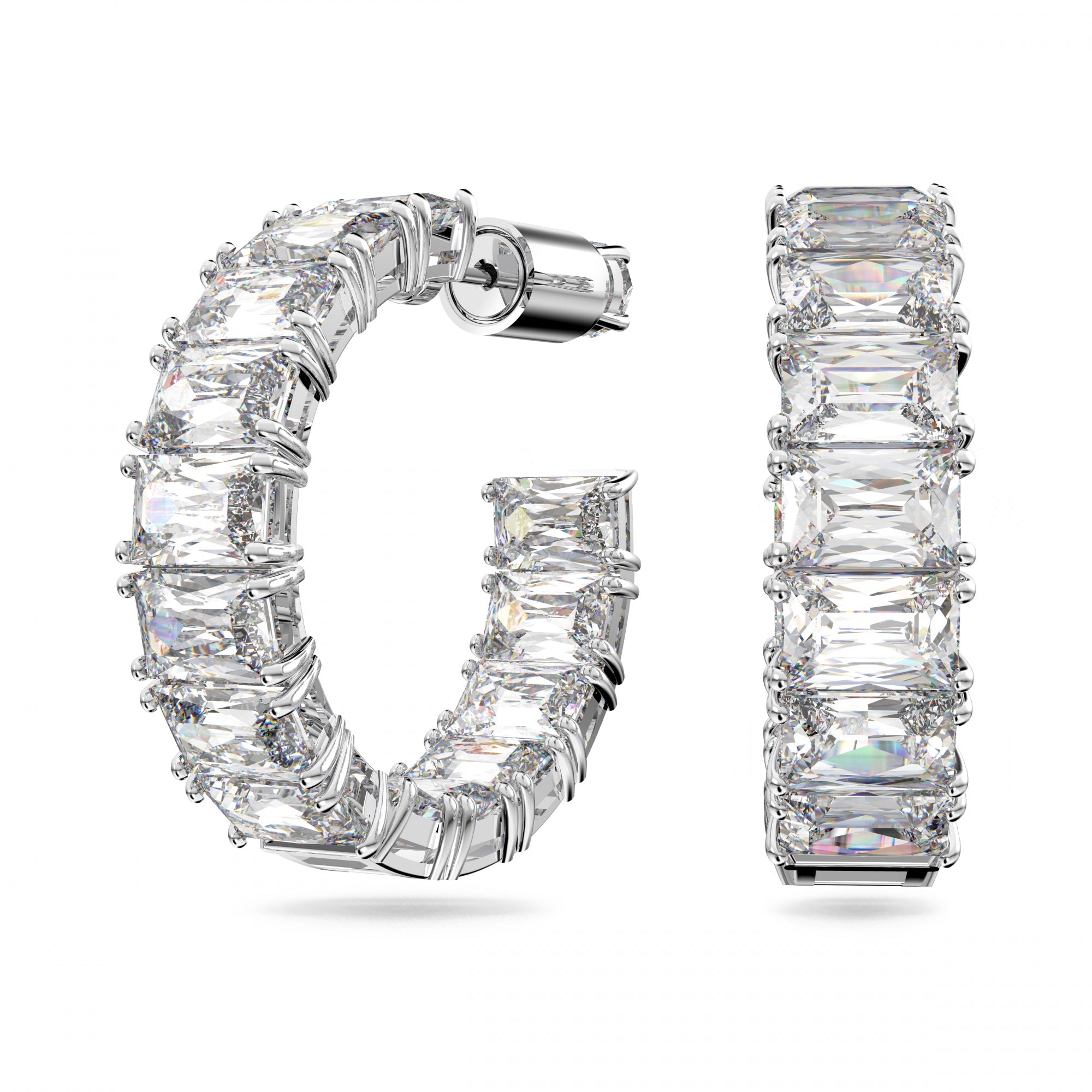 Millenia Hoop Küpe, Octagon Cut, Beyaz, Rodyum Kaplama