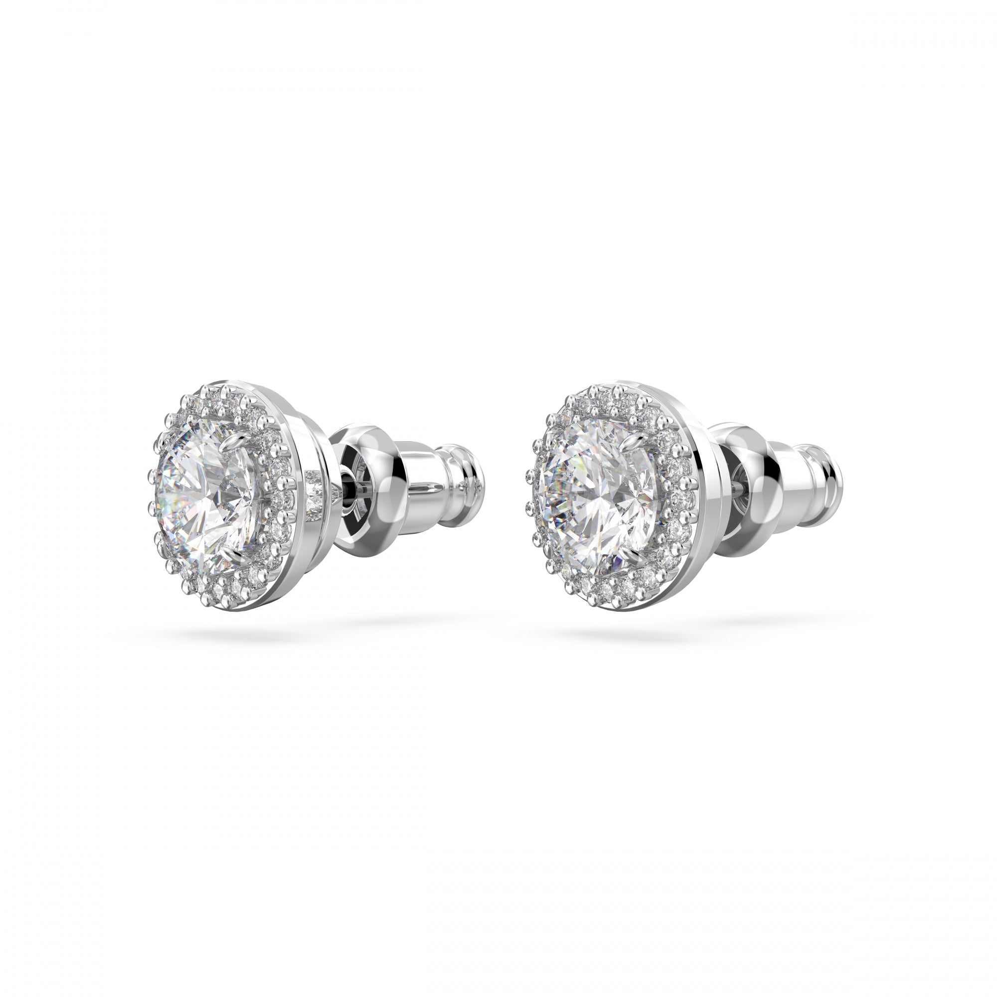 Una Angelic Düğme Küpe, Pave, Beyaz, Rodyum Kaplama