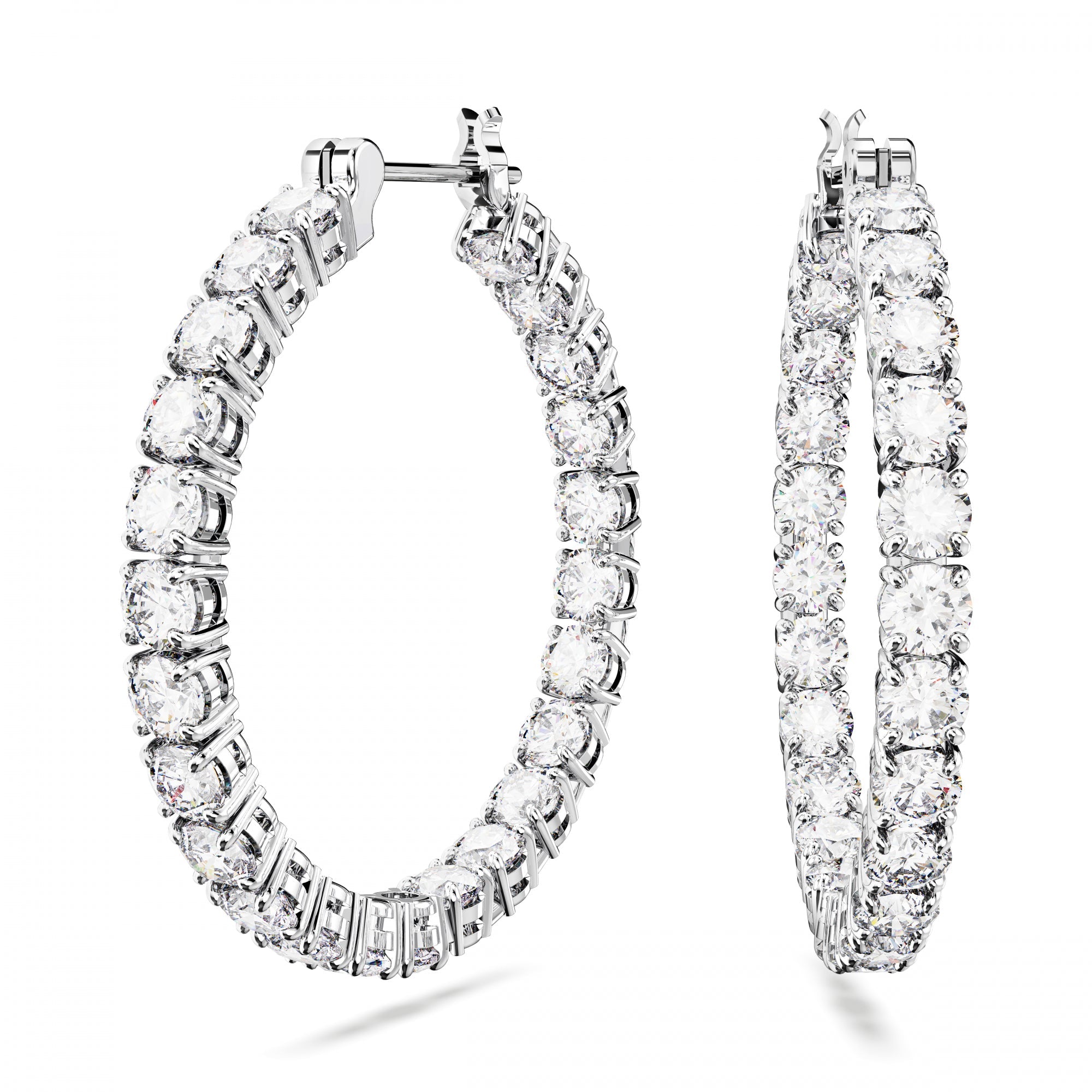 Matrix Hoop Küpe, Round Cut, Beyaz, Rodyum Kaplama