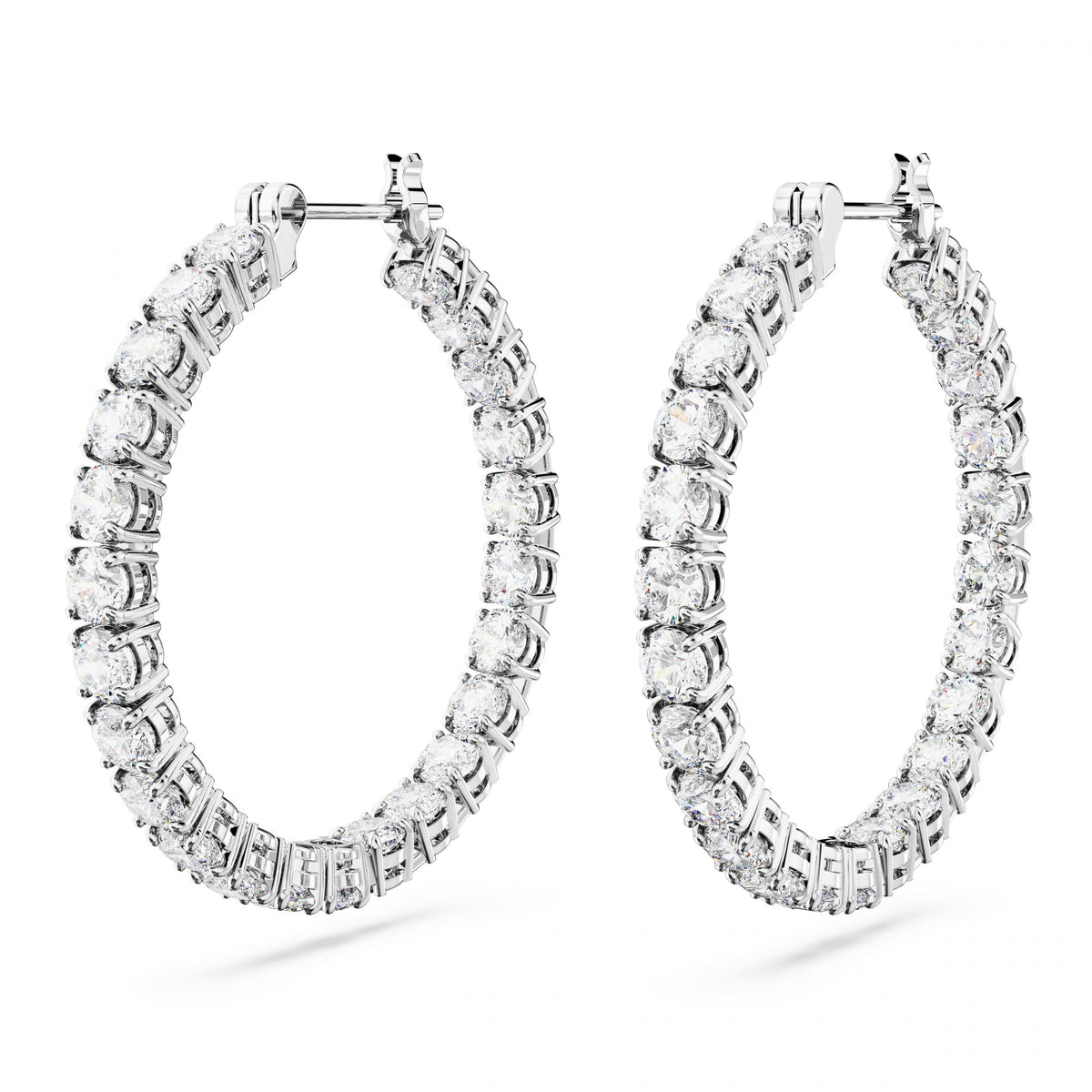 Matrix Hoop Küpe, Round Cut, Beyaz, Rodyum Kaplama
