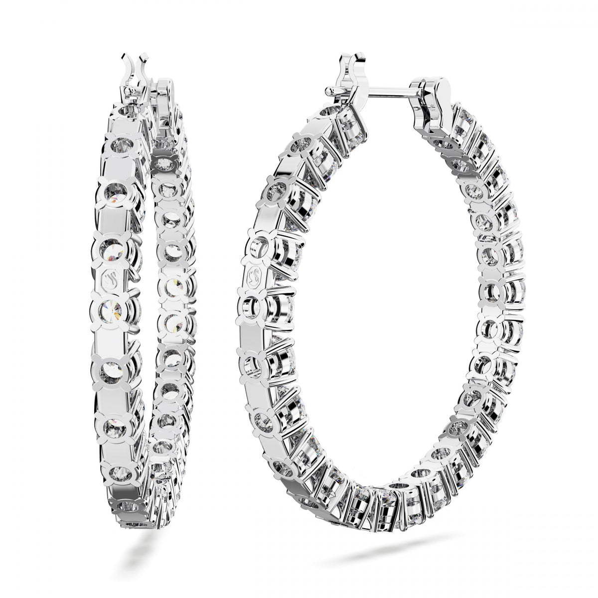 Matrix Hoop Küpe, Round Cut, Beyaz, Rodyum Kaplama