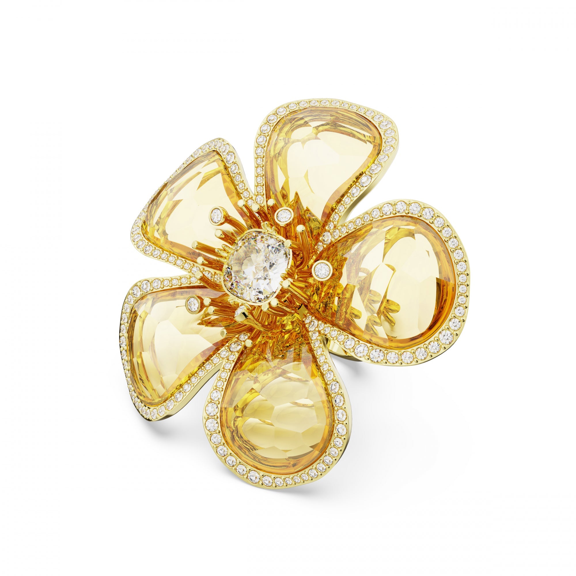 Florere Yüzük, Flower, Sarı, Sarı Altın Rengi Kaplama, 55