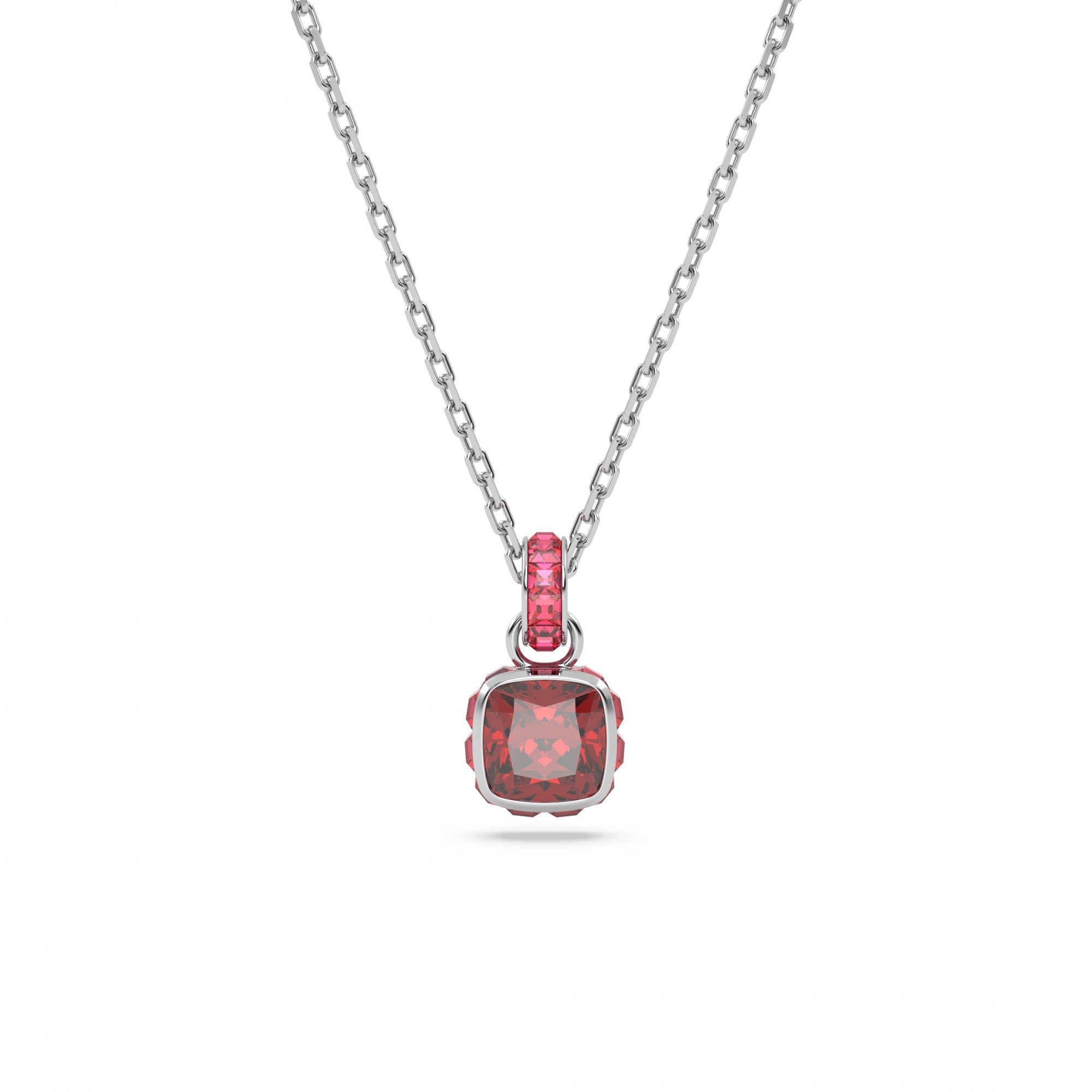 Birthstone Kolye, Kare Kesim, Ocak, Kırmızı, Rodyum Kaplama