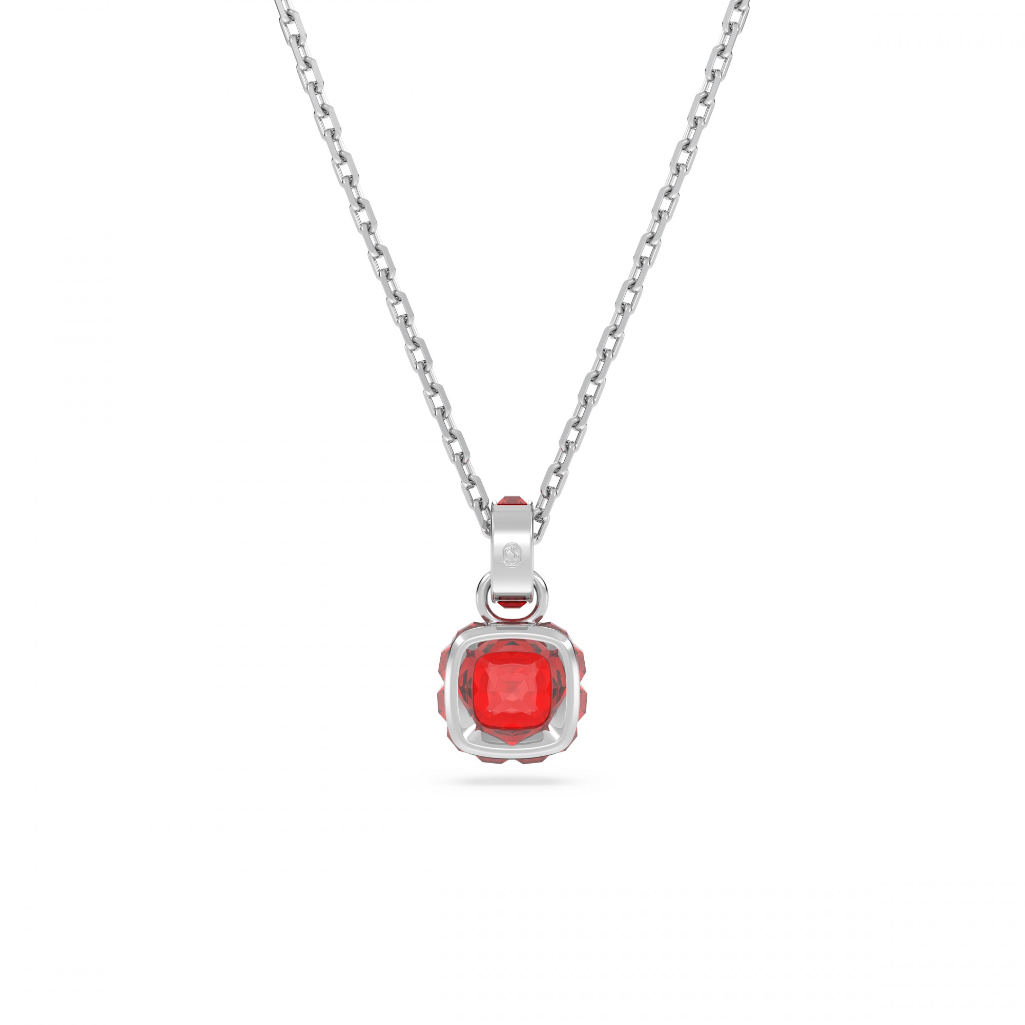 Birthstone Kolye, Kare Kesim, Temmuz, Kırmızı, Rodyum Kaplama