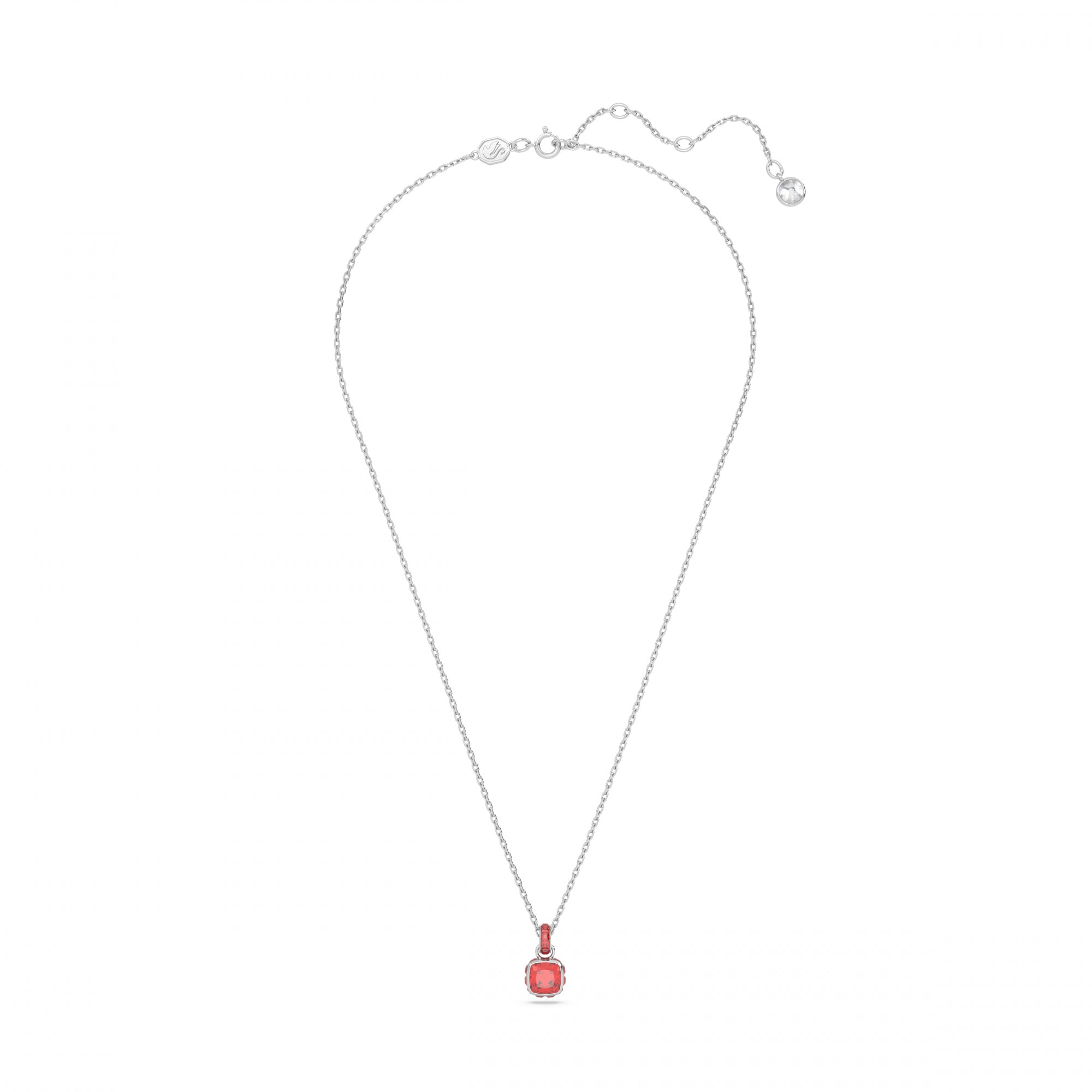 Birthstone Kolye, Kare Kesim, Temmuz, Kırmızı, Rodyum Kaplama