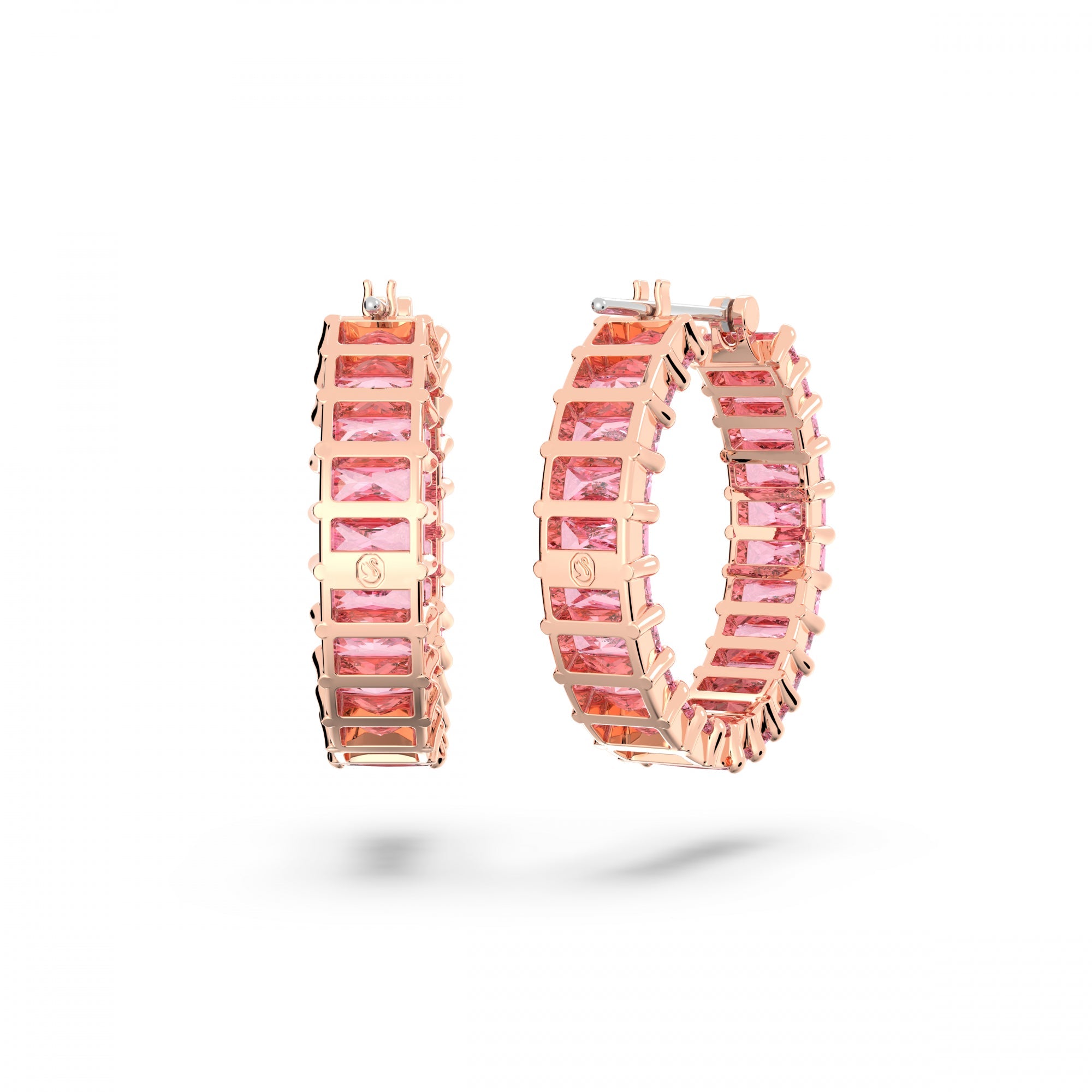 Matrix Hoop Küpe, Baguette Cut, Pembe, Pembe Altın Rengi Kaplama