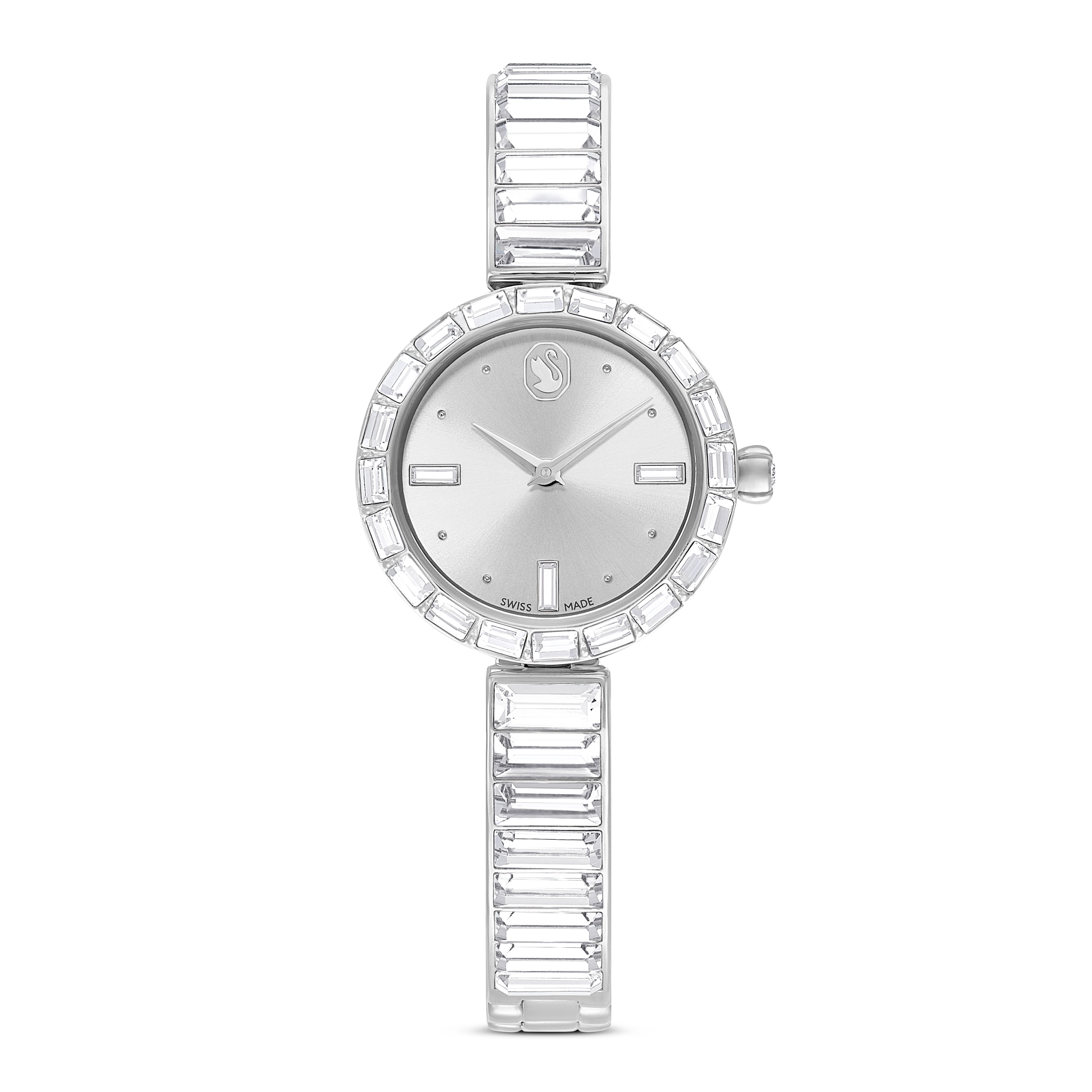 Matrix Bangle Saat, İsviçre Üretimi, Kristal Bileklik, Gümüş Ton, Paslanmaz Çelik