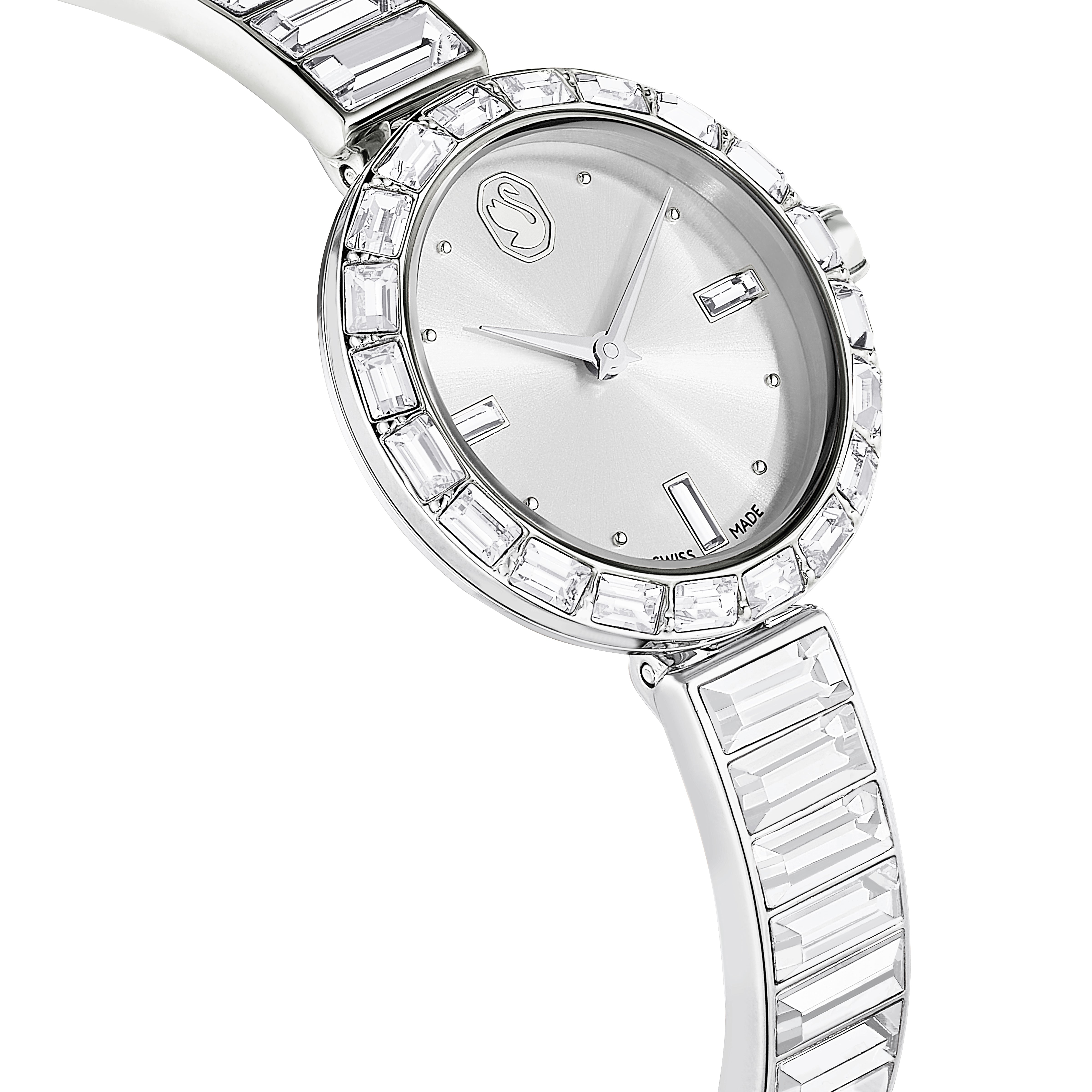 Matrix Bangle Saat, İsviçre Üretimi, Kristal Bileklik, Gümüş Ton, Paslanmaz Çelik