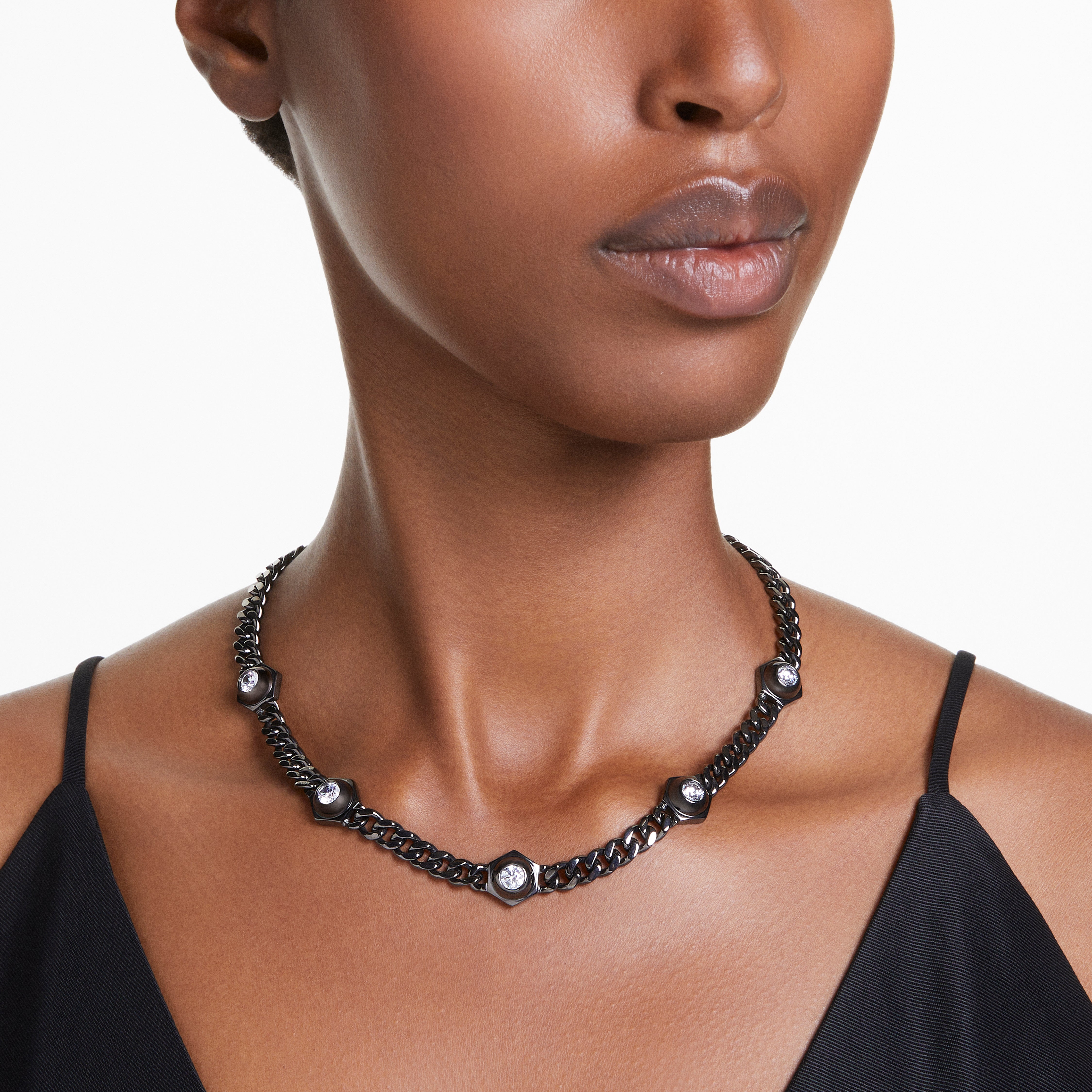 Numina Kolye, Round Cut, Beyaz, Rutenyum Kaplama