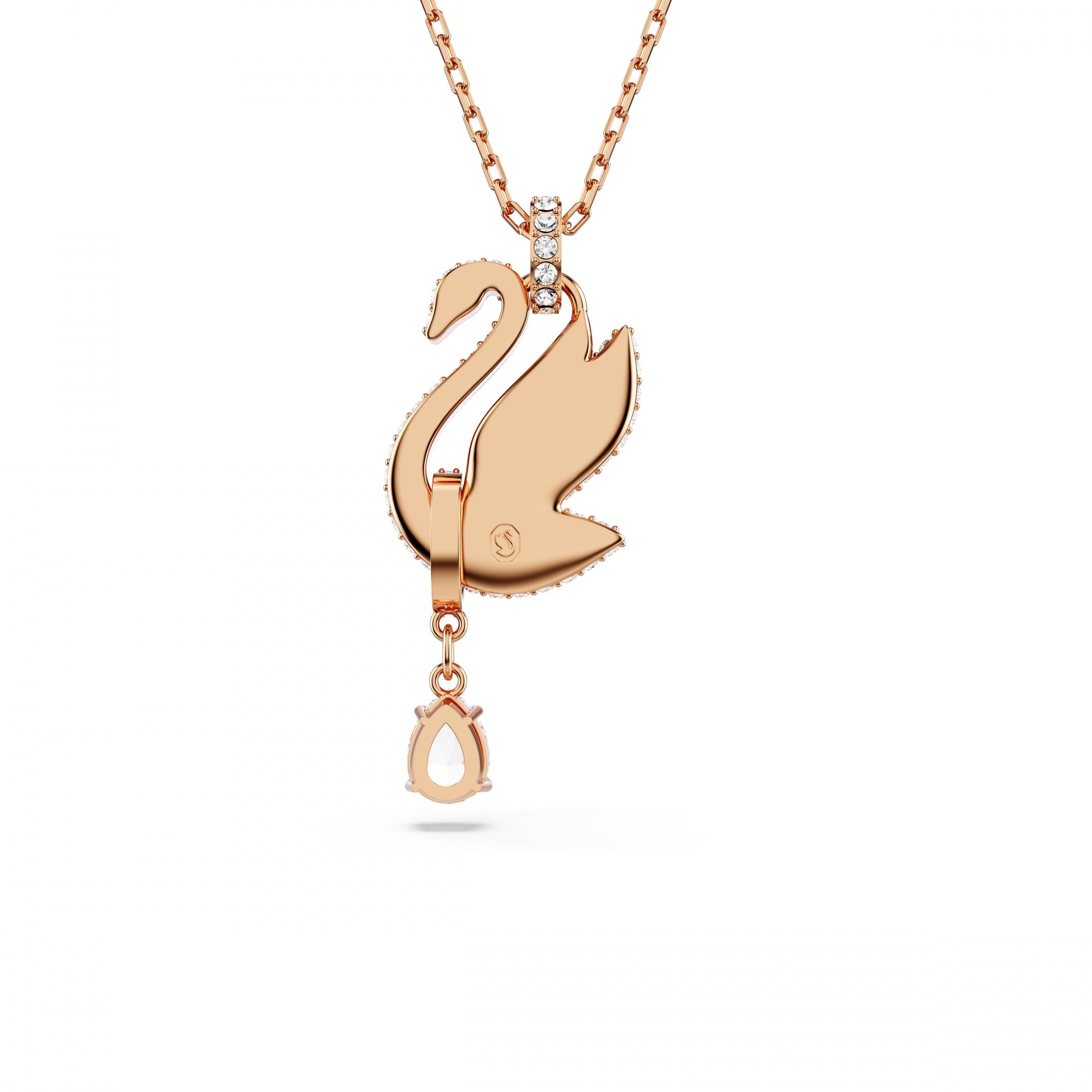 Swarovski Swan Kolye, Kuğu, XS, Siyah, Pembe Altın Rengi Kaplama