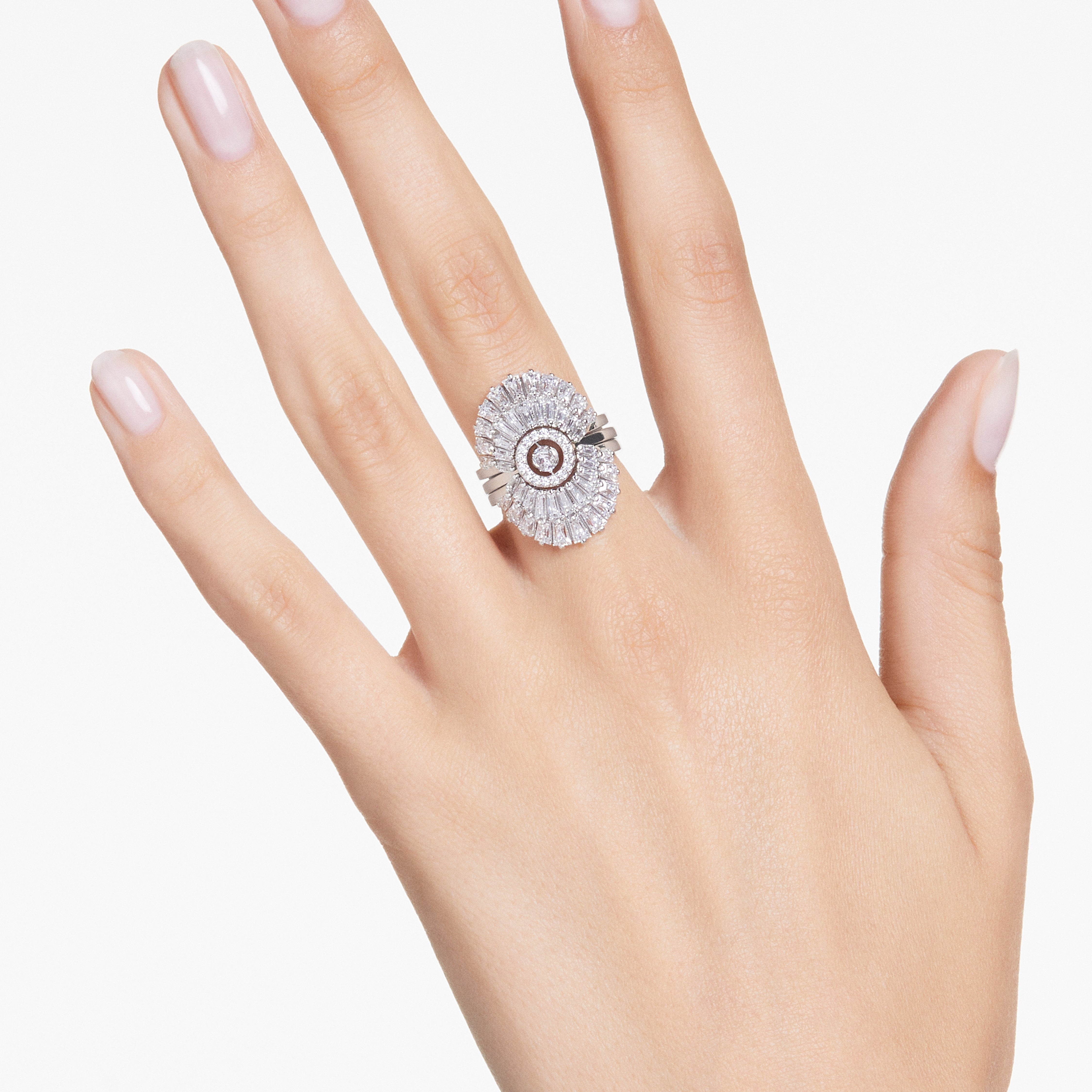 Idyllia Yüzük, Set (3), Mixed Cut, Deniz Kabuğu, Beyaz, Rodyum Kaplama, 60