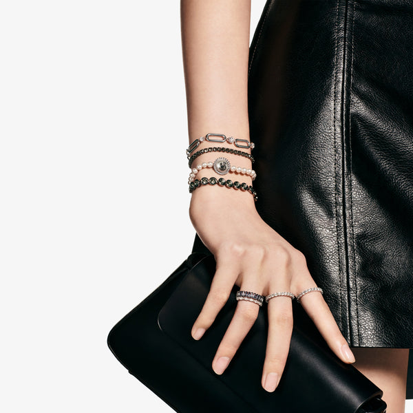 Imber Tennis Bileklik, Round Cut, Siyah, Rutenyum Kaplama