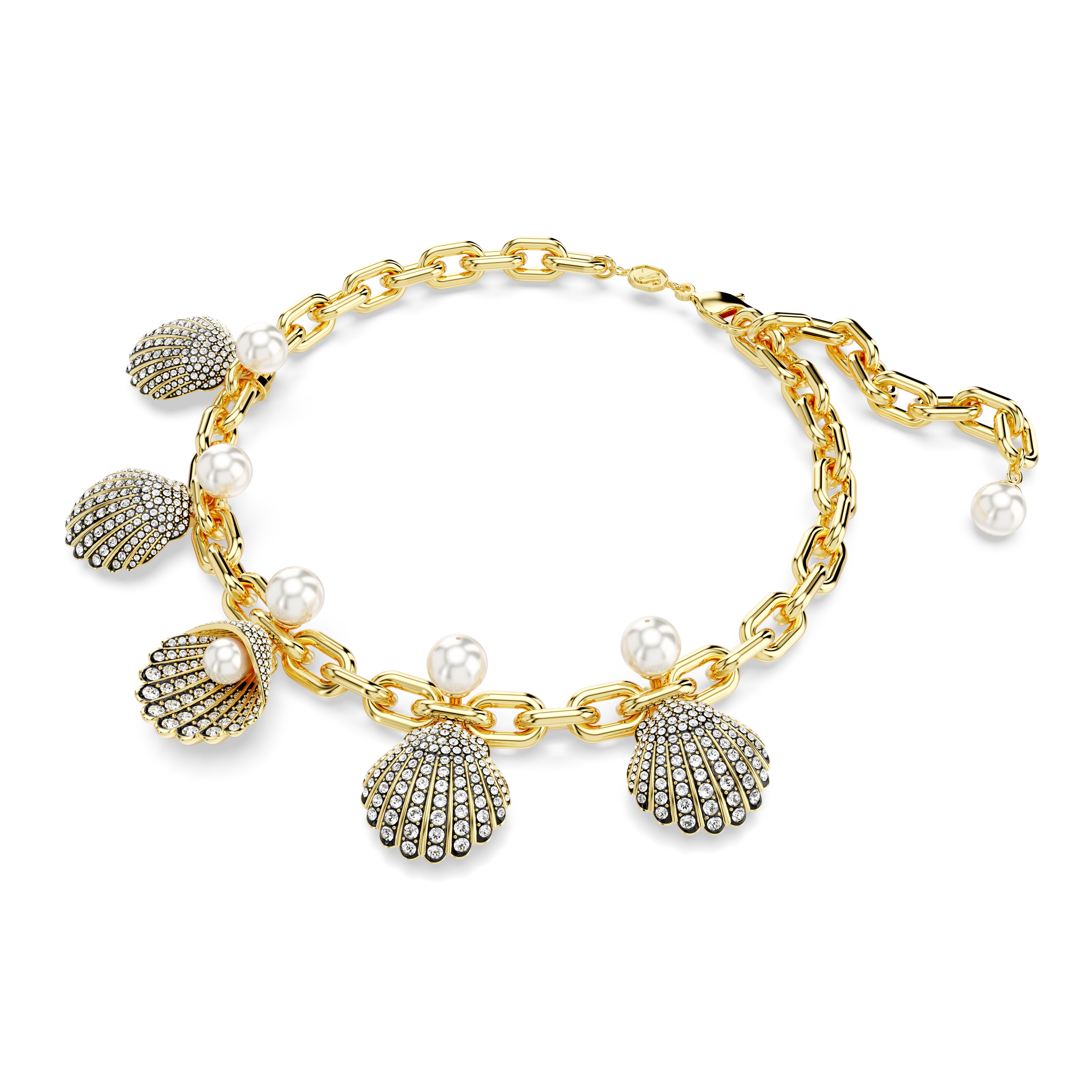 Idyllia Kolye, Kristal İnci, Deniz Kabuğu, Beyaz, Altin Rengi Kaplama