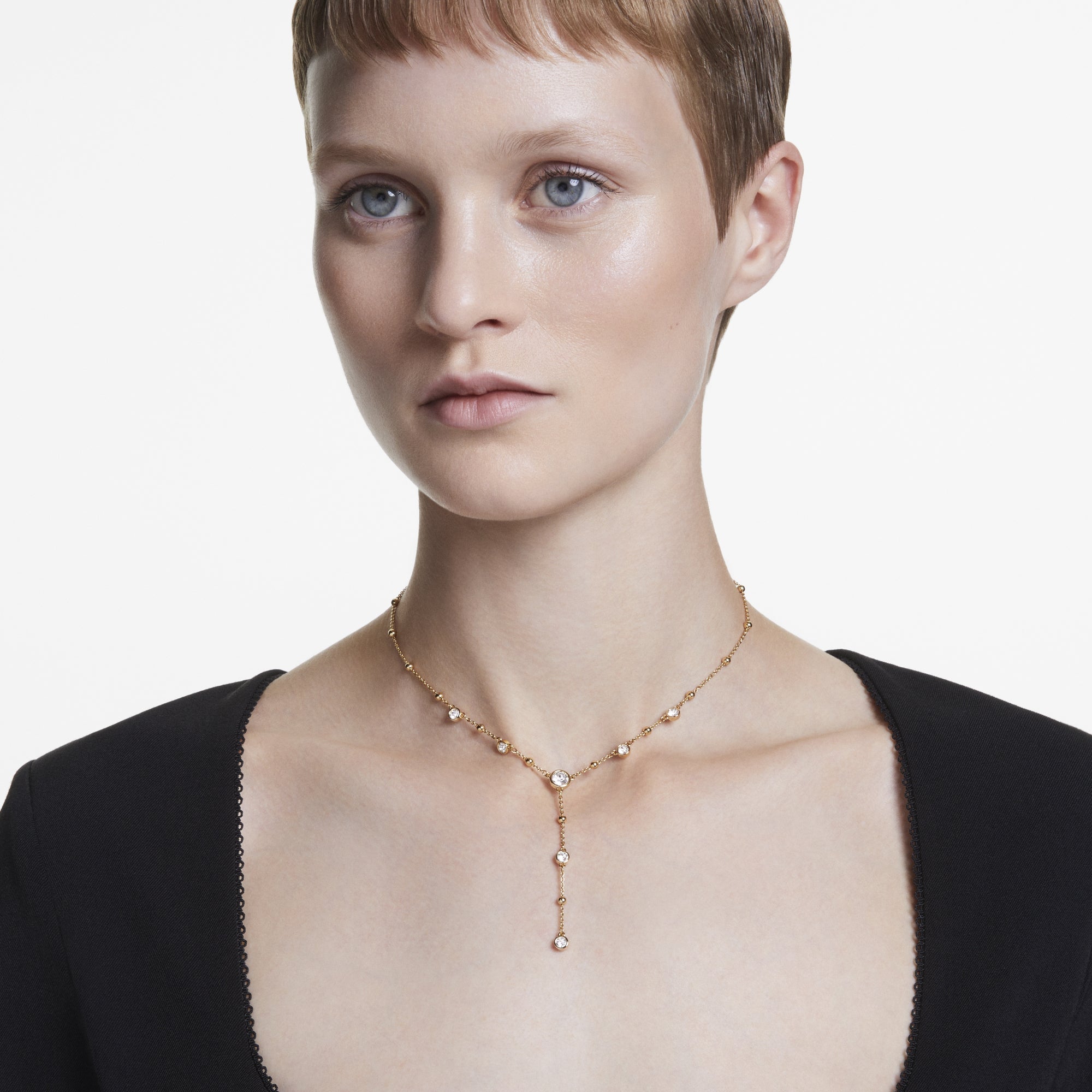 Imber Y-Kolye, Round Cut, Scattered Design, Beyaz, Altın Rengi Kaplama