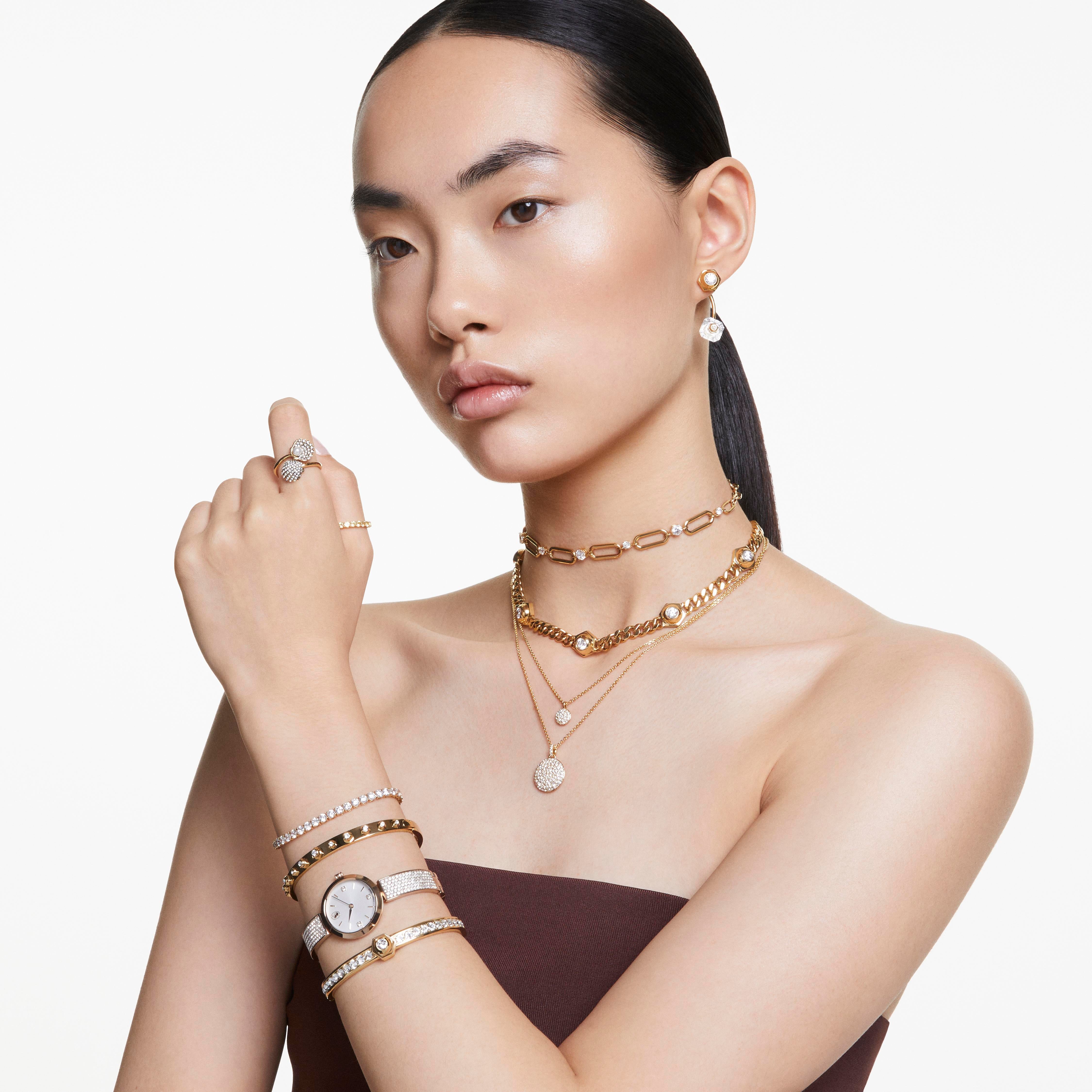 Numina Bileklik, Round Cut, Beyaz, Altin Rengi Kaplama, L