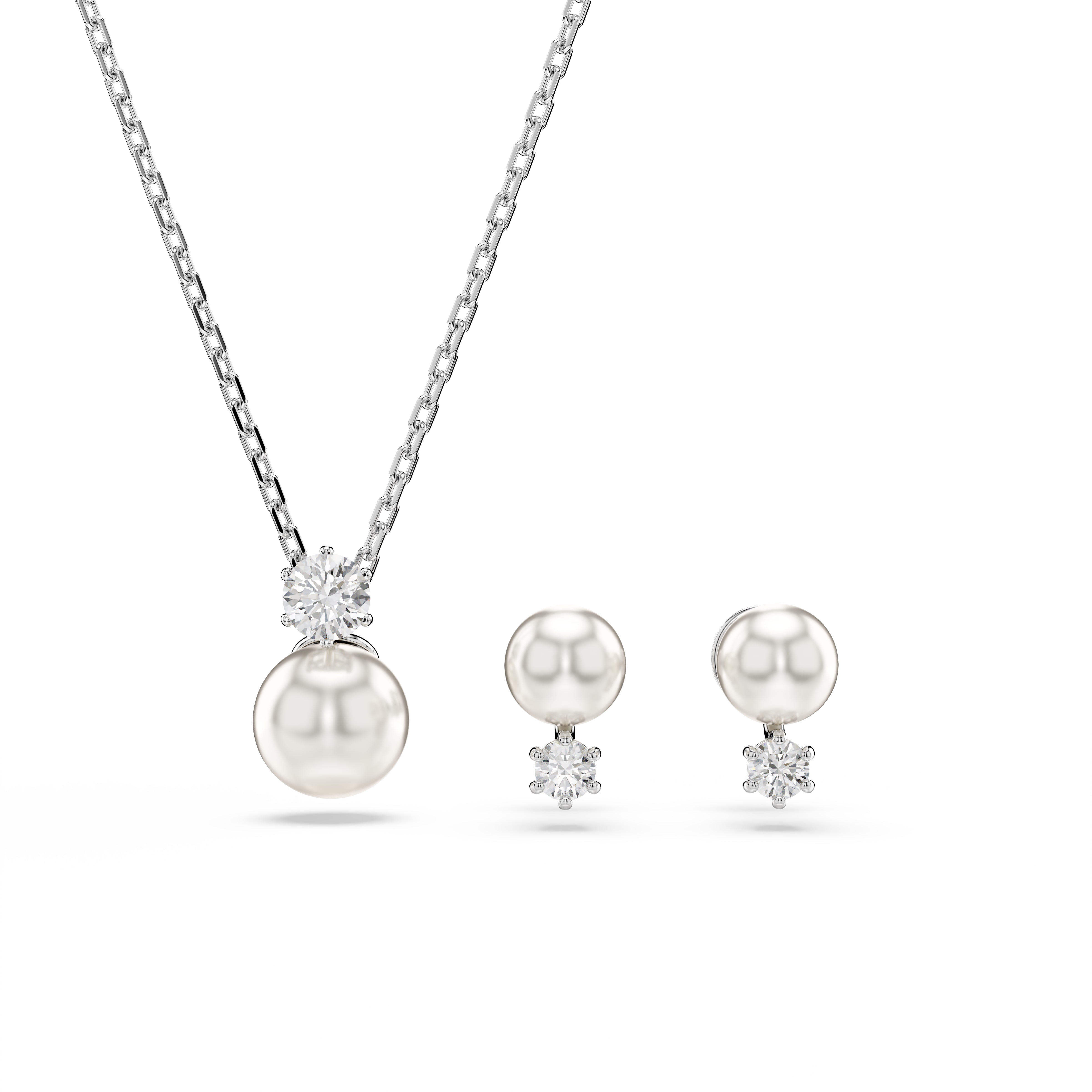 Matrix Set, Kristal İnci, Round Cut, Beyaz, Rodyum Kaplama