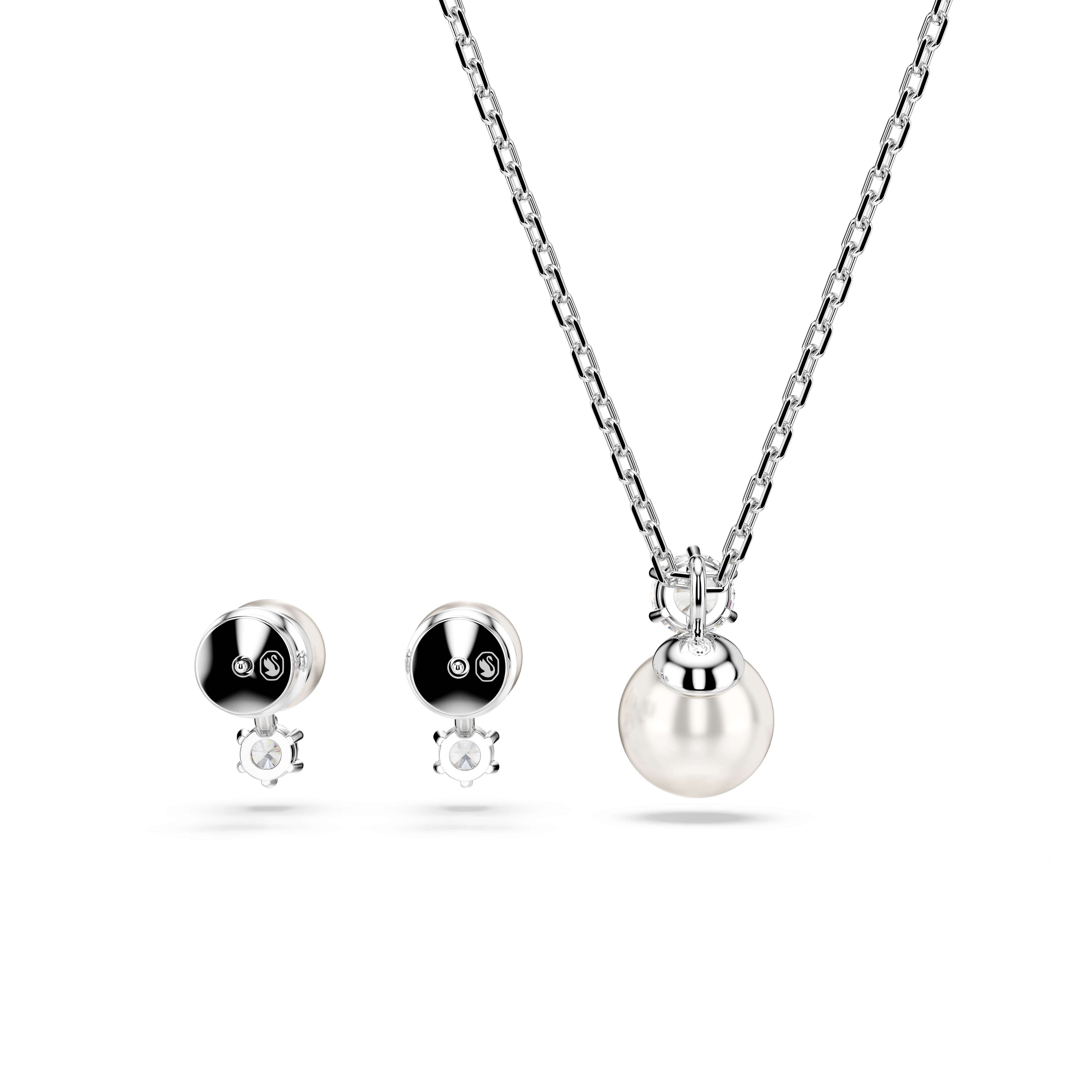 Matrix Set, Kristal İnci, Round Cut, Beyaz, Rodyum Kaplama