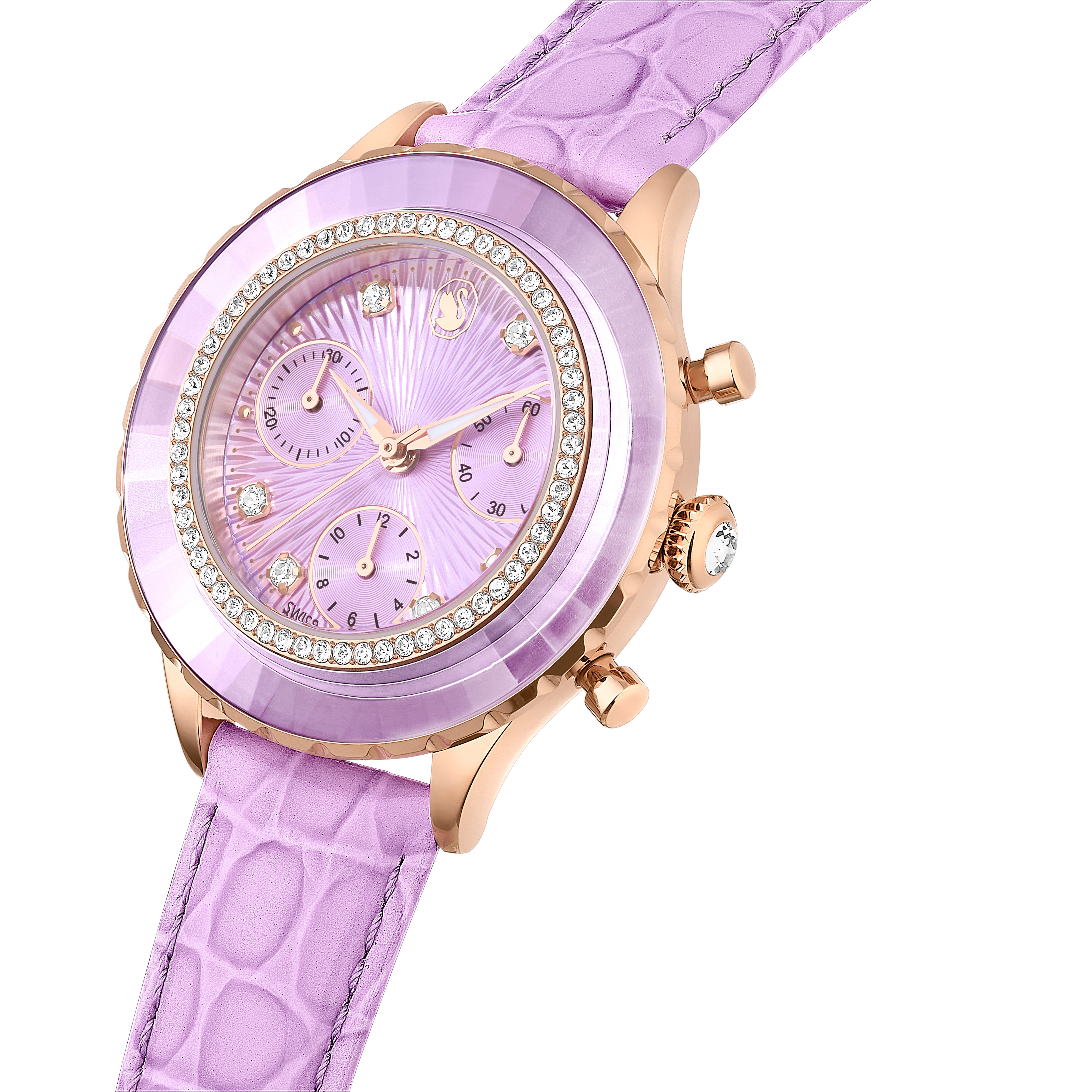 Octea Chrono Saat, Swiss Made, Deri Kayış, Mor, Pembe Altın Rengi Kaplama