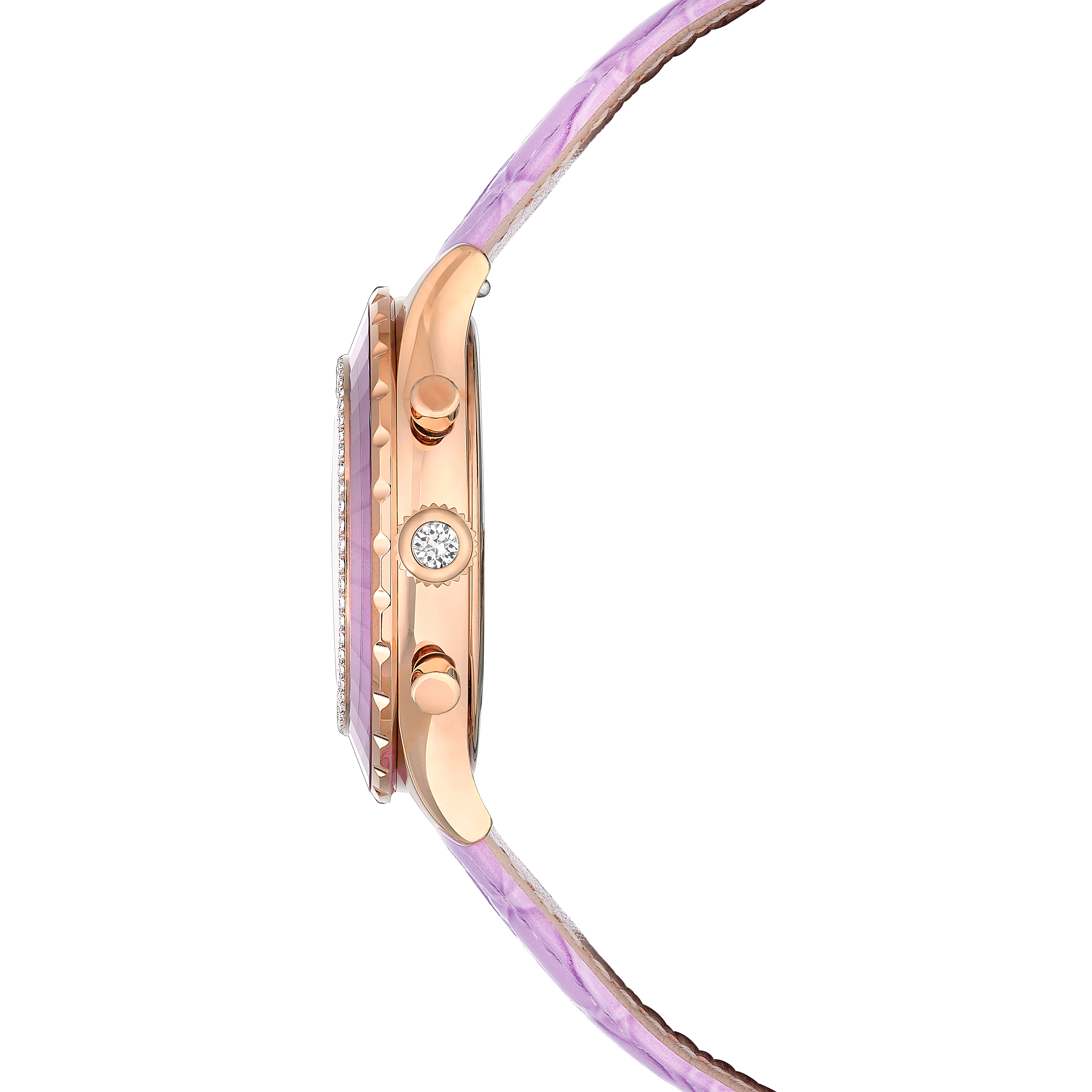 Octea Chrono Saat, Swiss Made, Deri Kayış, Mor, Pembe Altın Rengi Kaplama