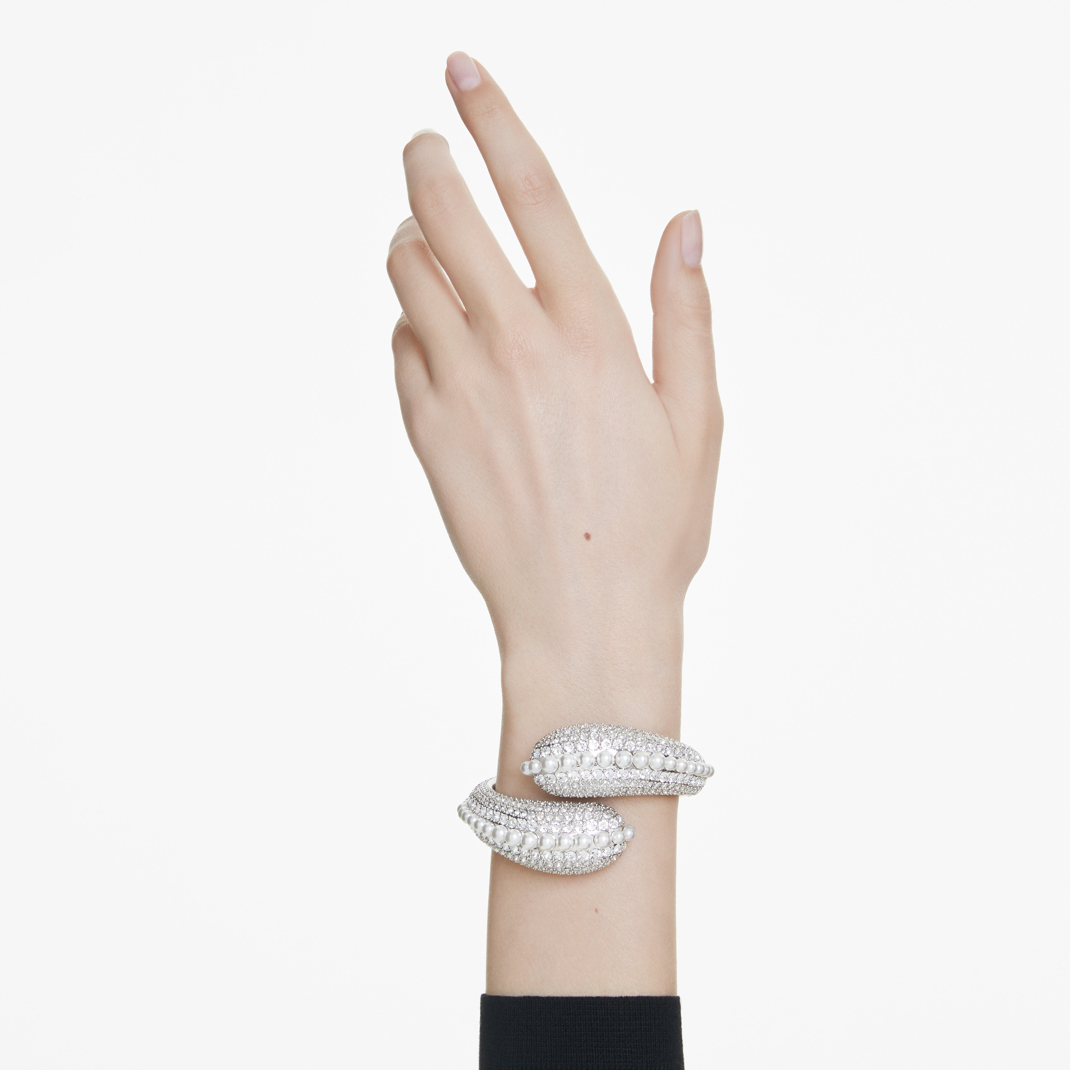 Sublima Kelepçe Bileklik, Statement, Kristal İnci, Round Cut, Beyaz, Rodyum Kaplama, M
