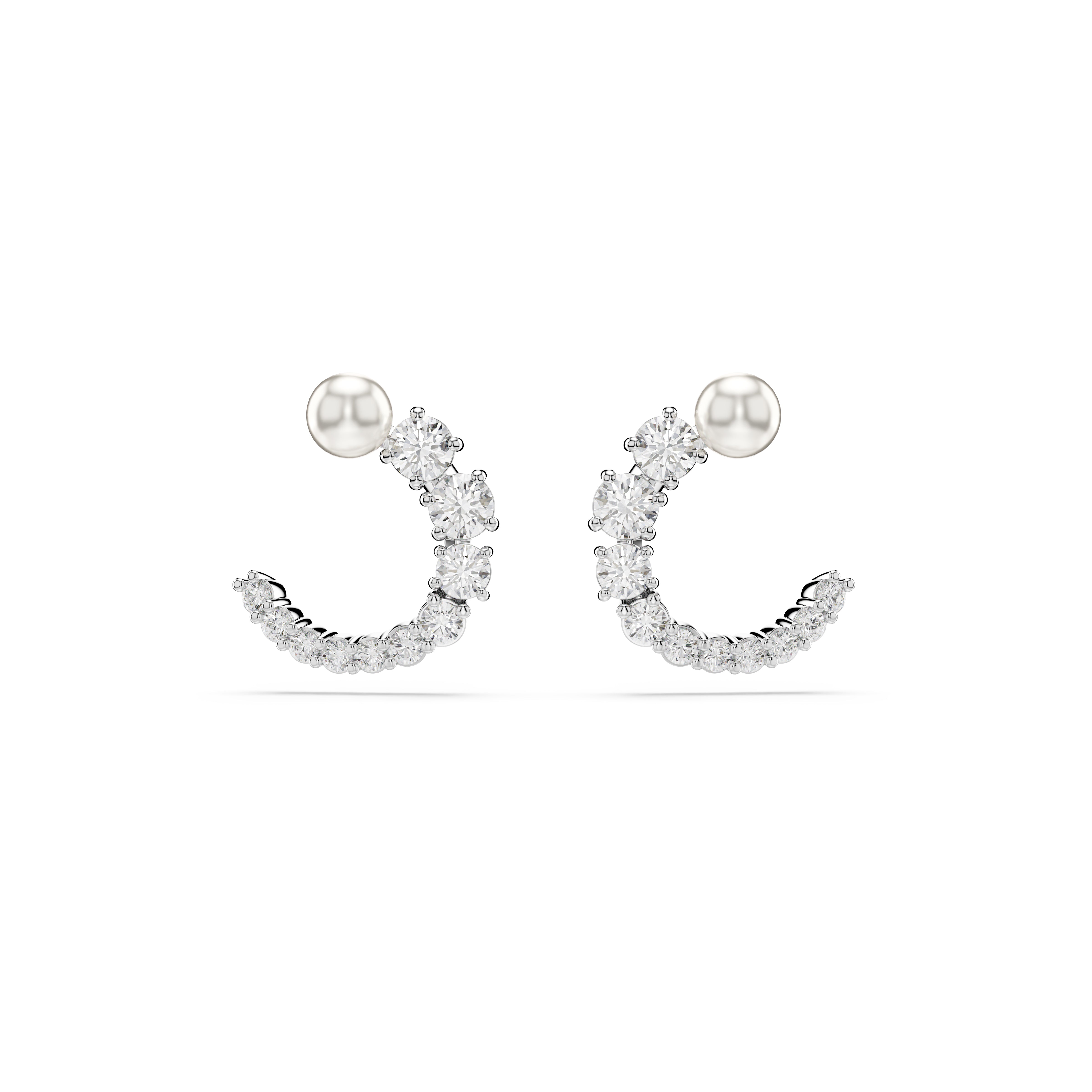 Matrix Halka Küpe, Kristal İnci, Round Cut, Beyaz, Rodyum Kaplama