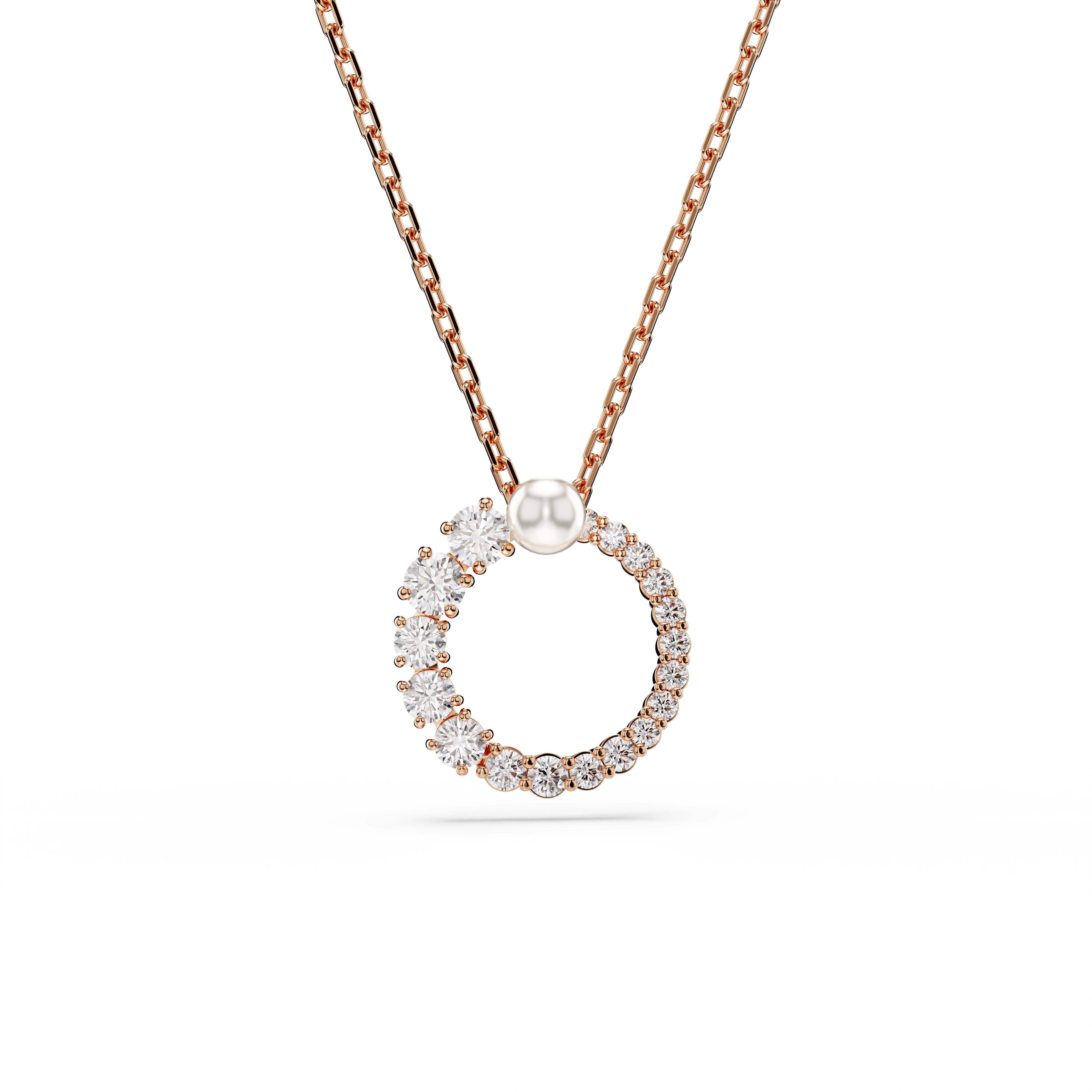 Matrix Kolye, Kristal İnci, Round Cut, Beyaz, Pembe Altın Rengi Kaplama