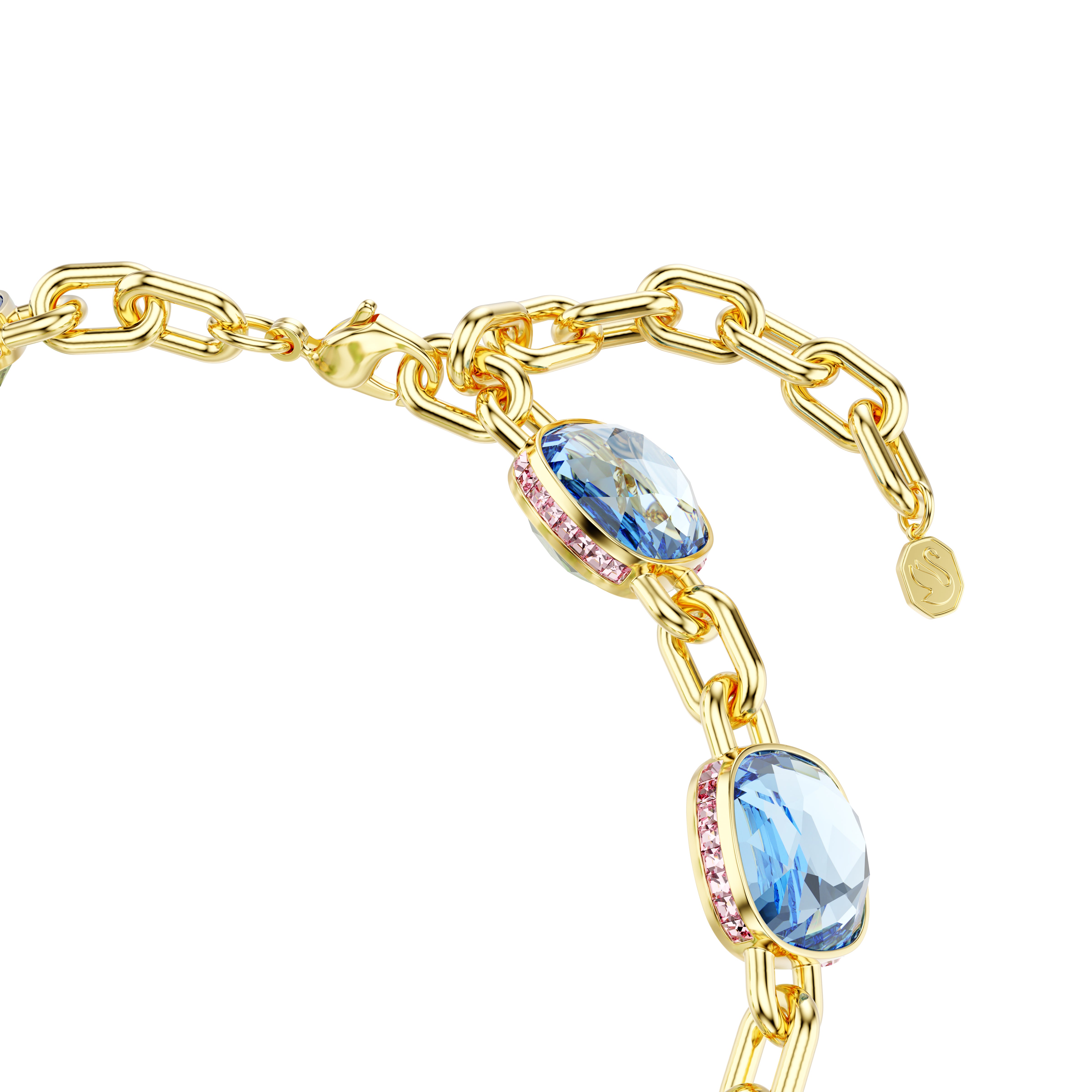 Chroma Tennis Kolye, Yastik Kesim, Mavi, Altin Rengi Kaplama