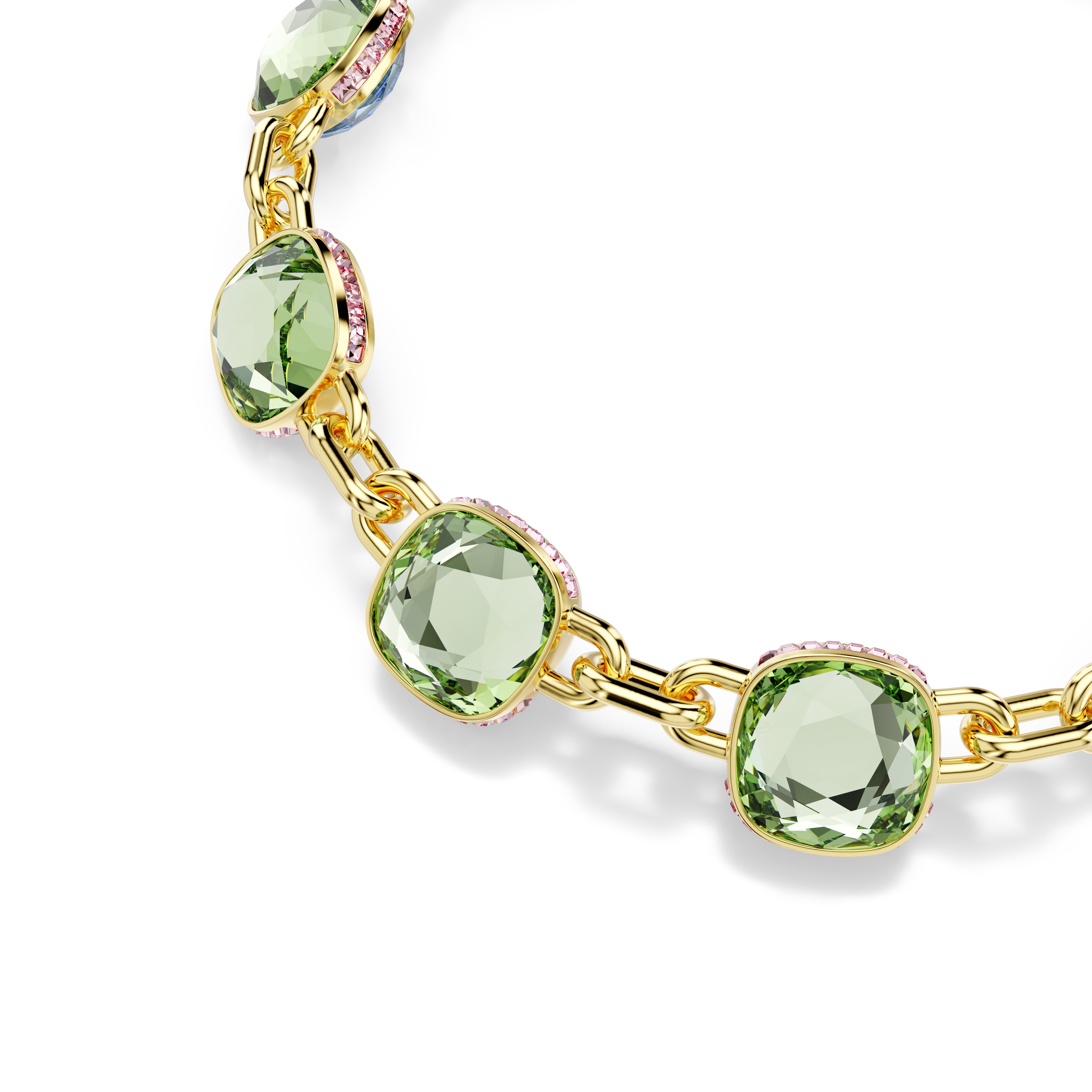 Chroma Tennis Kolye, Yastik Kesim, Mavi, Altin Rengi Kaplama