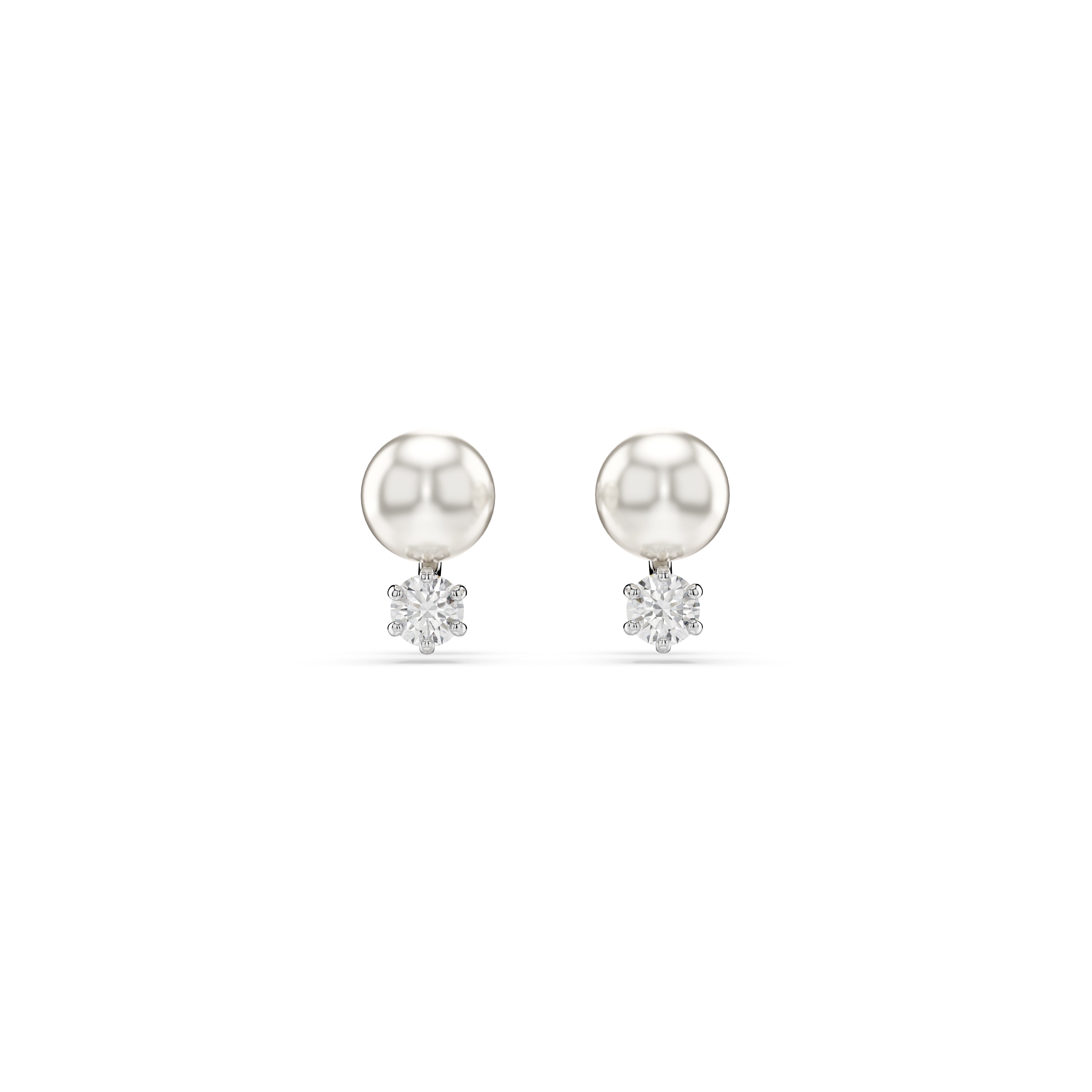 Matrix Stud Küpe, Kristal İnci, Round Cut, Beyaz, Rodyum Kaplama