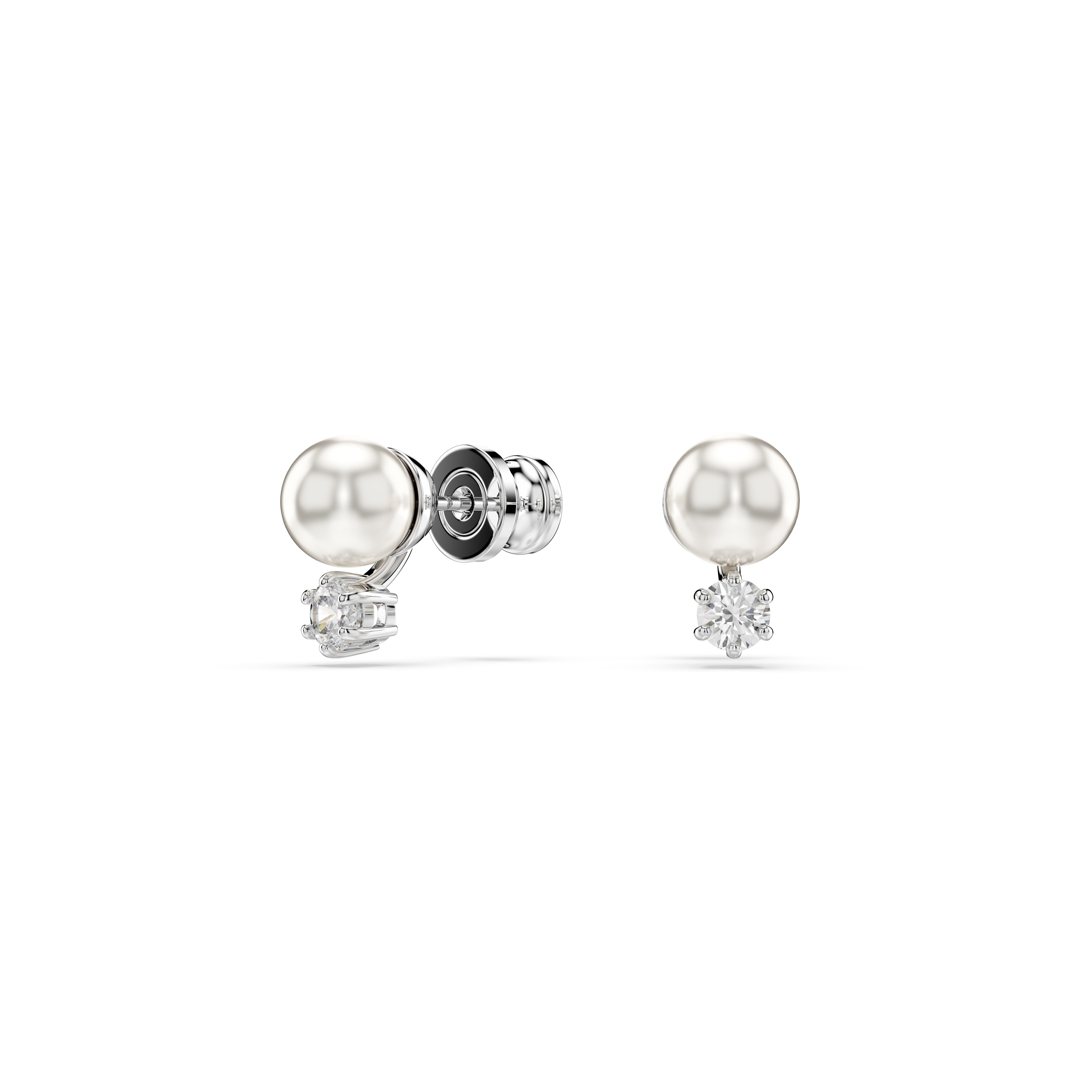 Matrix Stud Küpe, Kristal İnci, Round Cut, Beyaz, Rodyum Kaplama