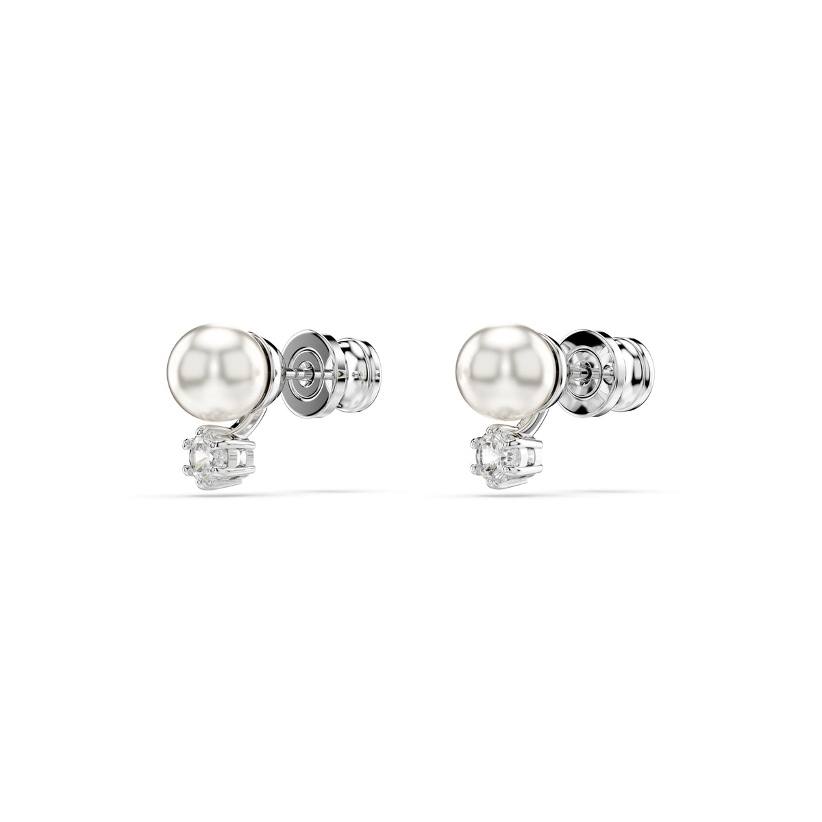 Matrix Stud Küpe, Kristal İnci, Round Cut, Beyaz, Rodyum Kaplama