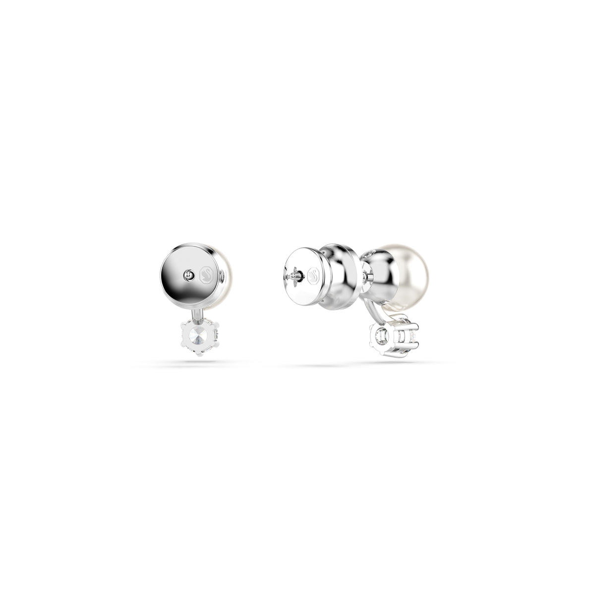 Matrix Stud Küpe, Kristal İnci, Round Cut, Beyaz, Rodyum Kaplama