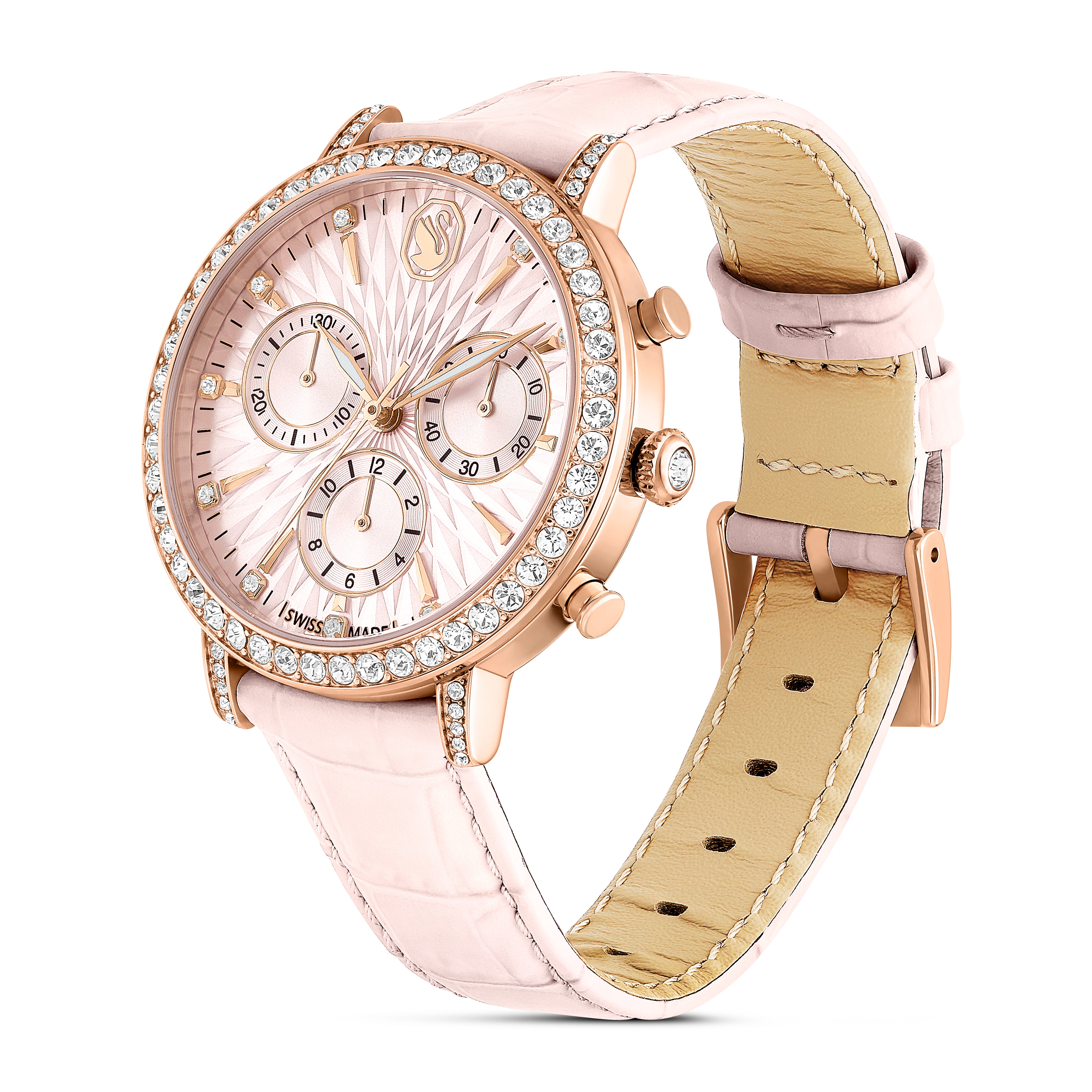 Matrix Tennis Chrono Saat, Swiss Made, Deri Kayış, Pembe, Pembe Altın Rengi Kaplama