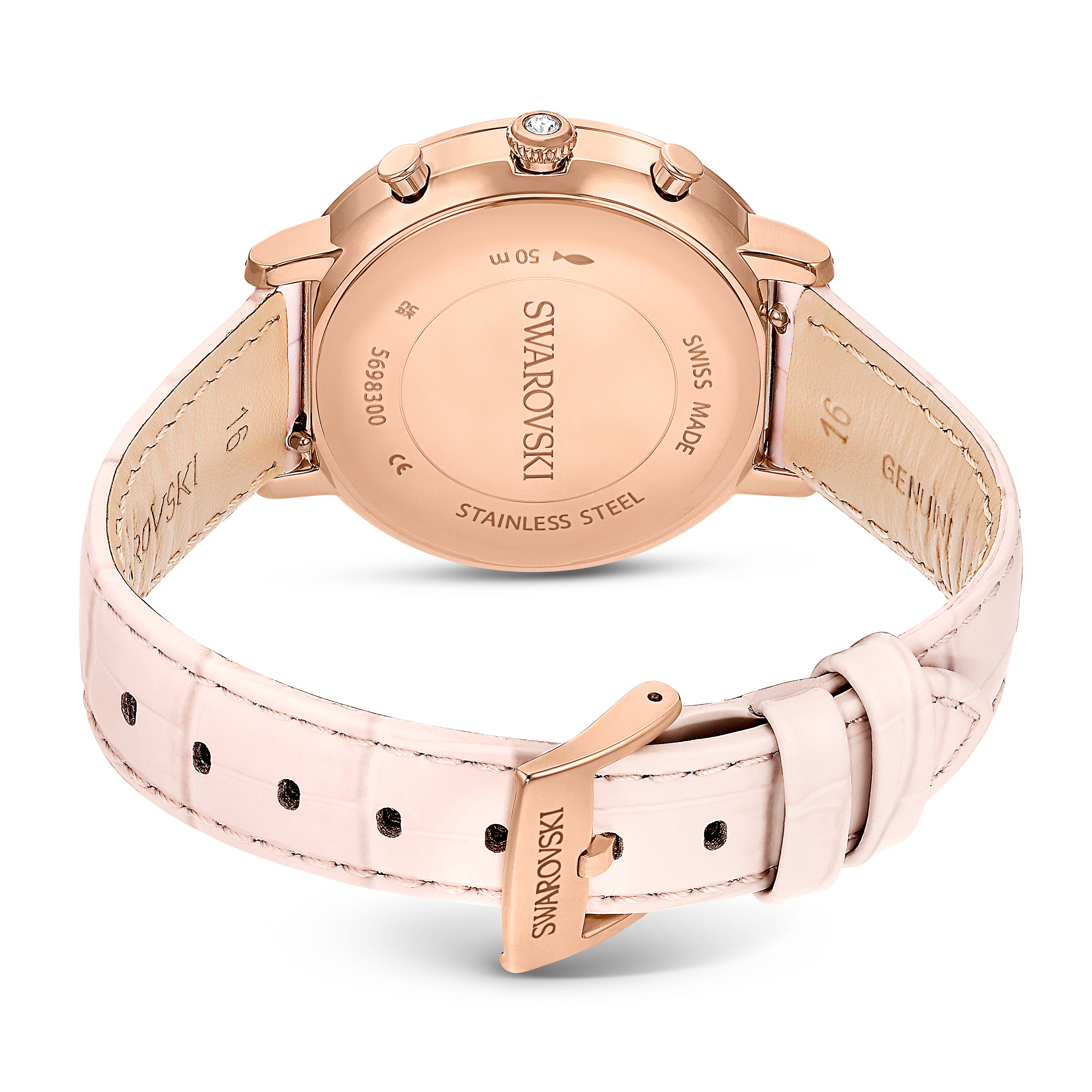 Matrix Tennis Chrono Saat, Swiss Made, Deri Kayiş, Pembe, Pembe Altin Rengi Kaplama