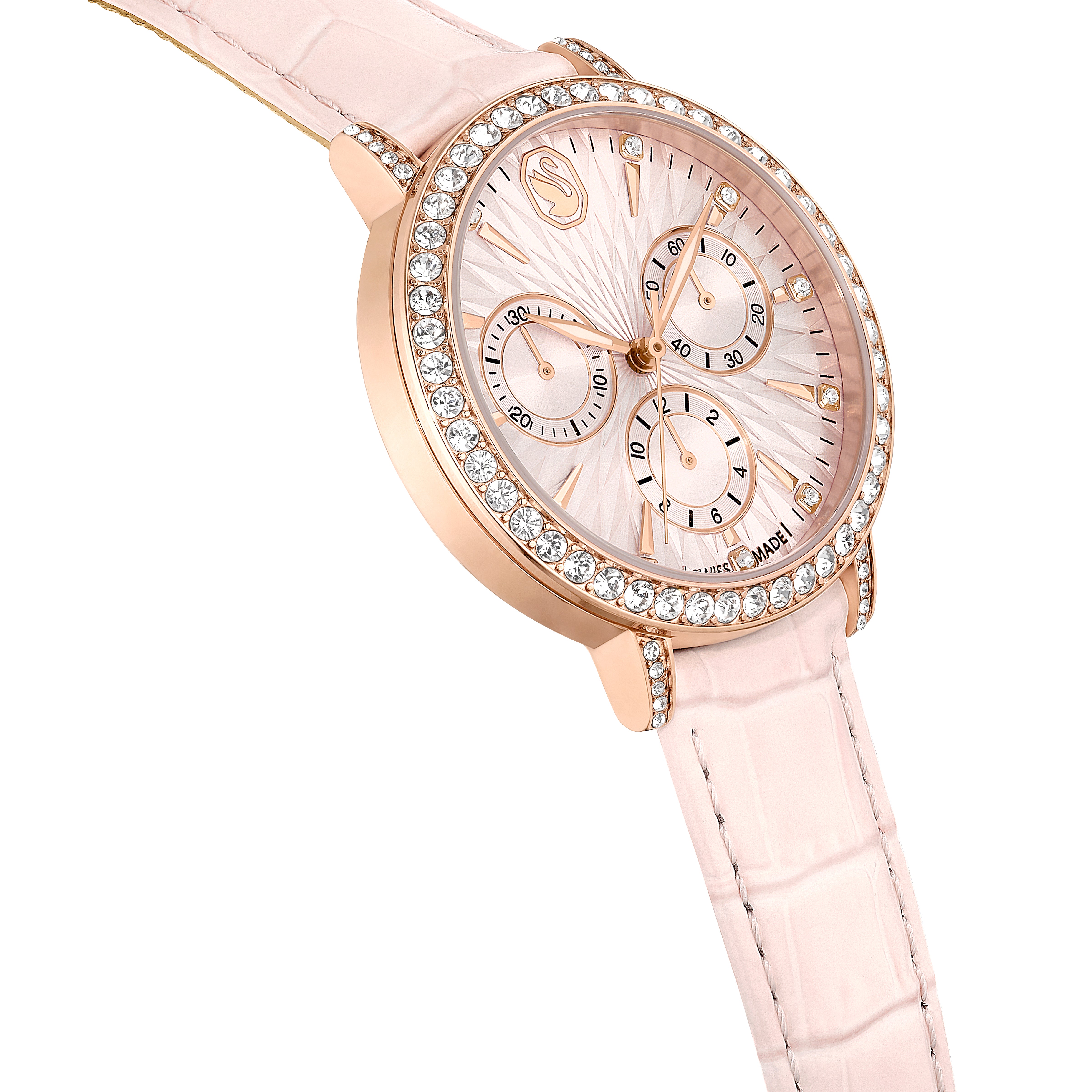 Matrix Tennis Chrono Saat, Swiss Made, Deri Kayiş, Pembe, Pembe Altin Rengi Kaplama