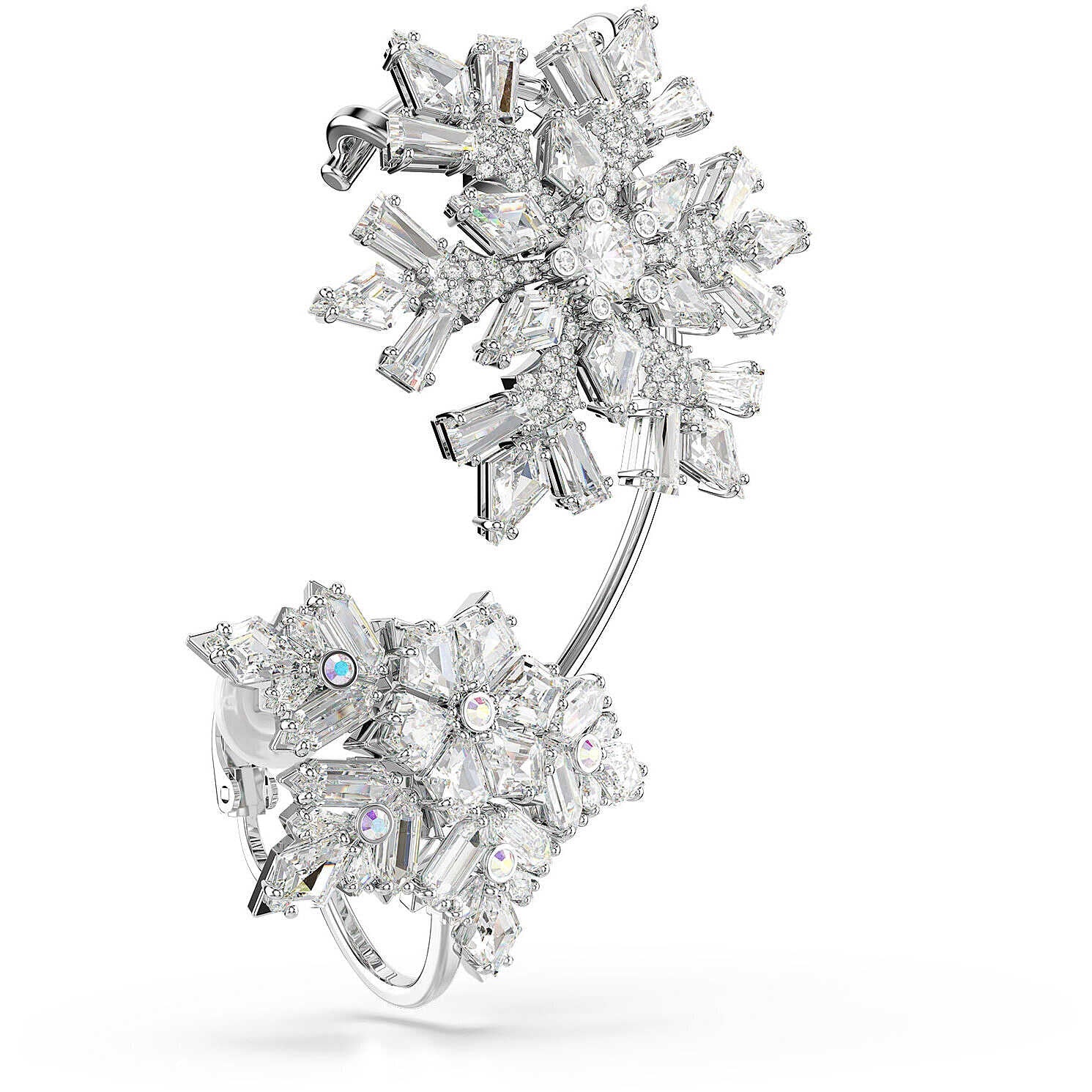 Idyllia Ear Cuff, Tekli, Mixed Cuts, Kar Tanesi, Beyaz, Rodyum Kaplama