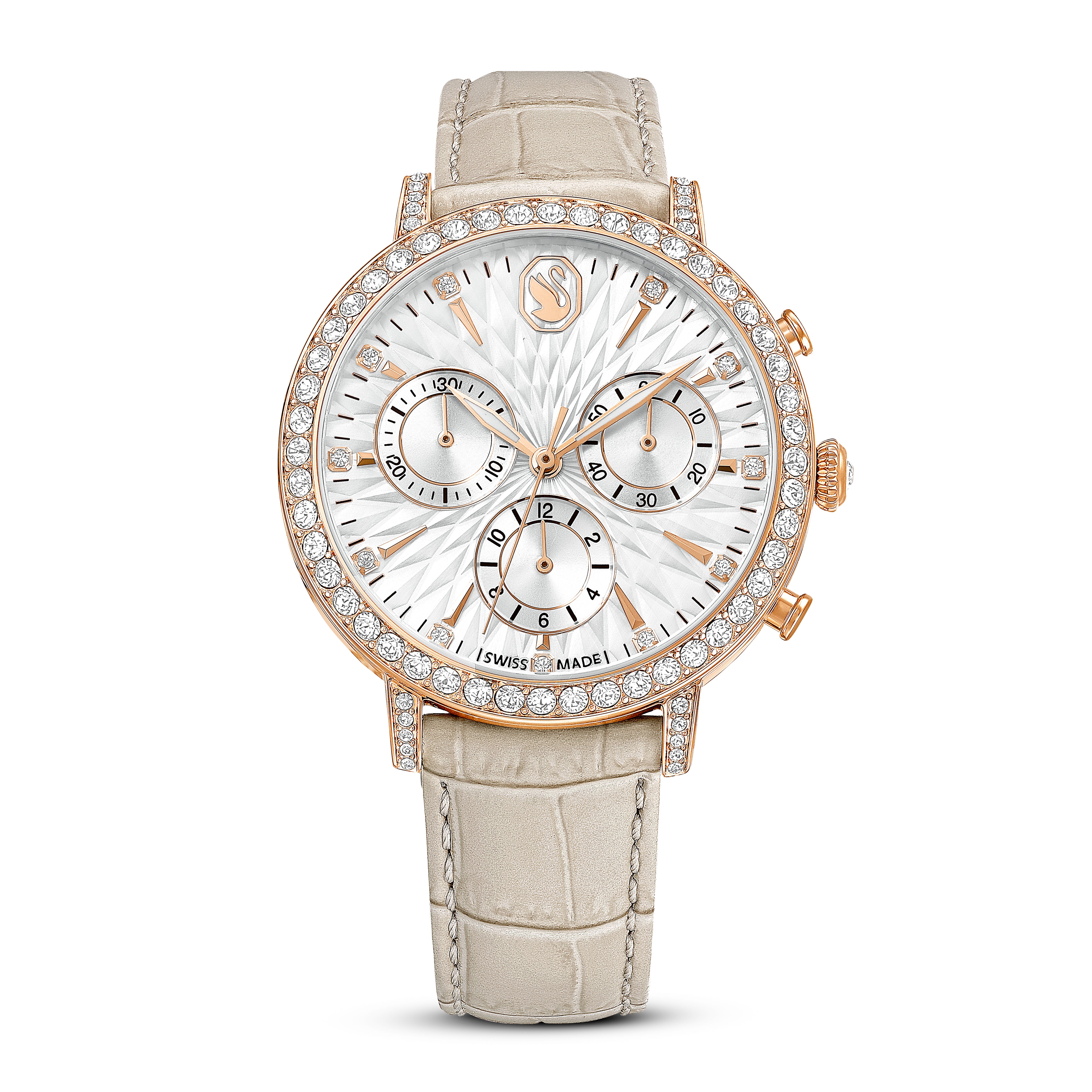 Matrix Tennis Chrono Saat, Swiss Made, Deri Kayış, Bej, Pembe Altın Rengi Kaplama