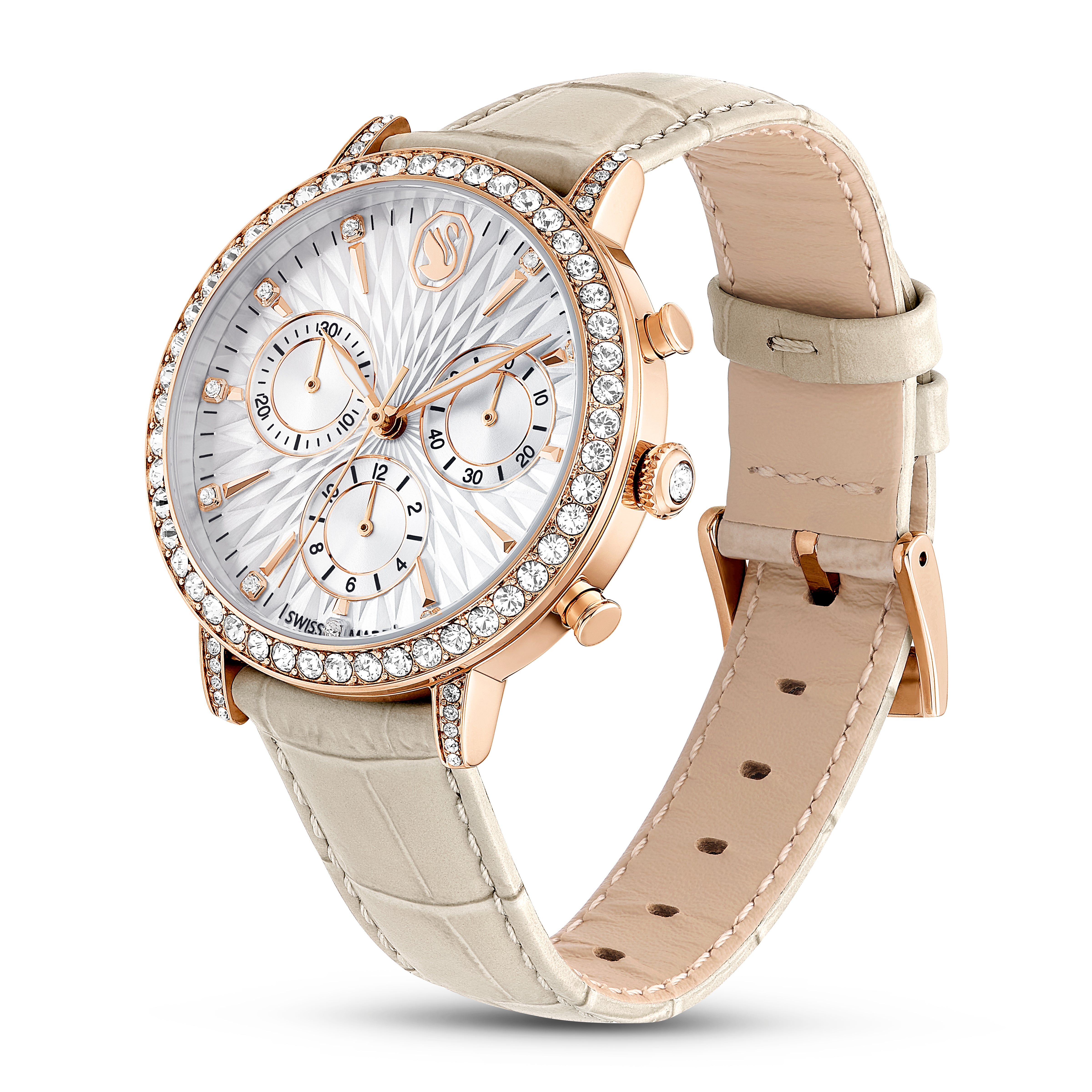 Matrix Tennis Chrono Saat, Swiss Made, Deri Kayış, Bej, Pembe Altın Rengi Kaplama