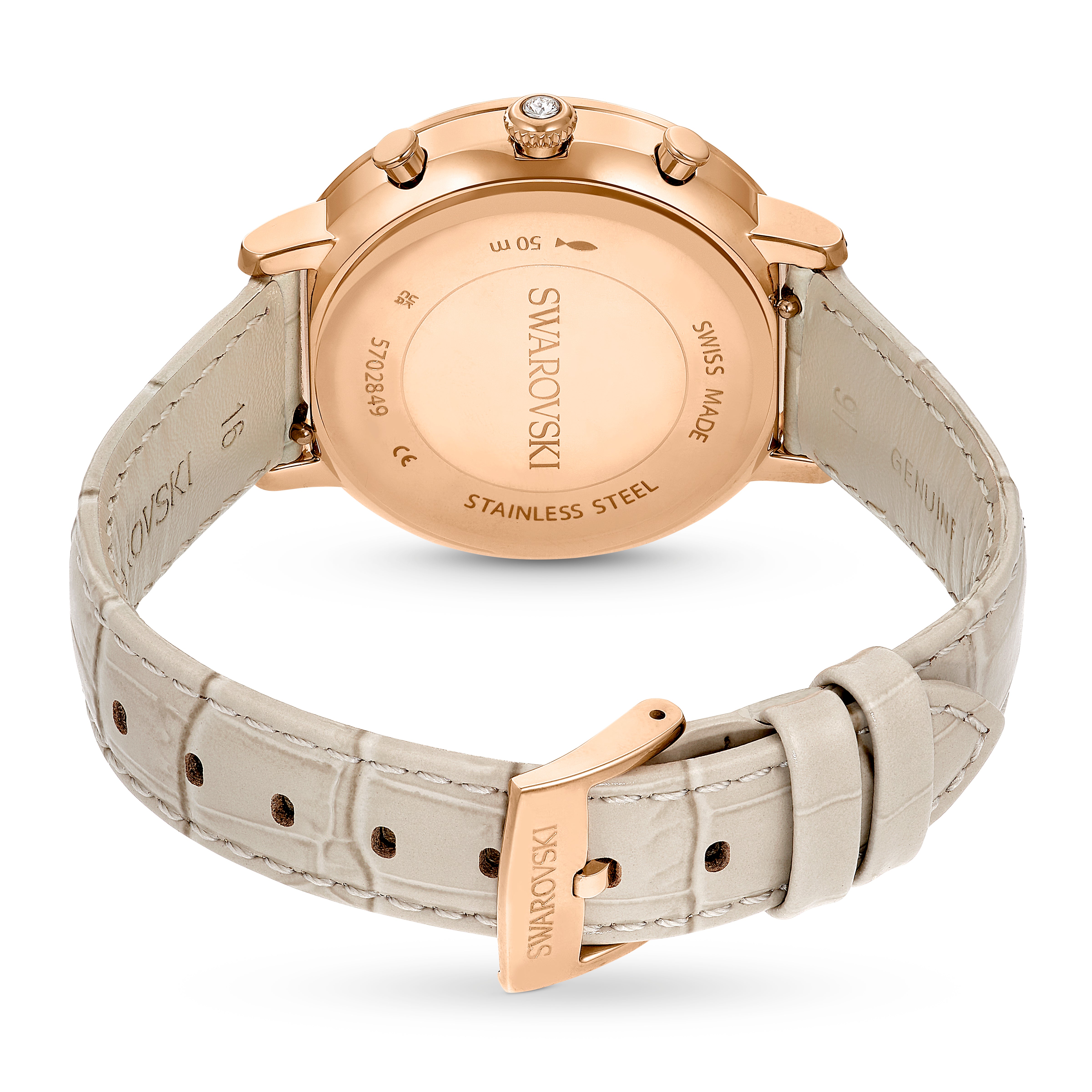 Matrix Tennis Chrono Saat, Swiss Made, Deri Kayış, Bej, Pembe Altın Rengi Kaplama