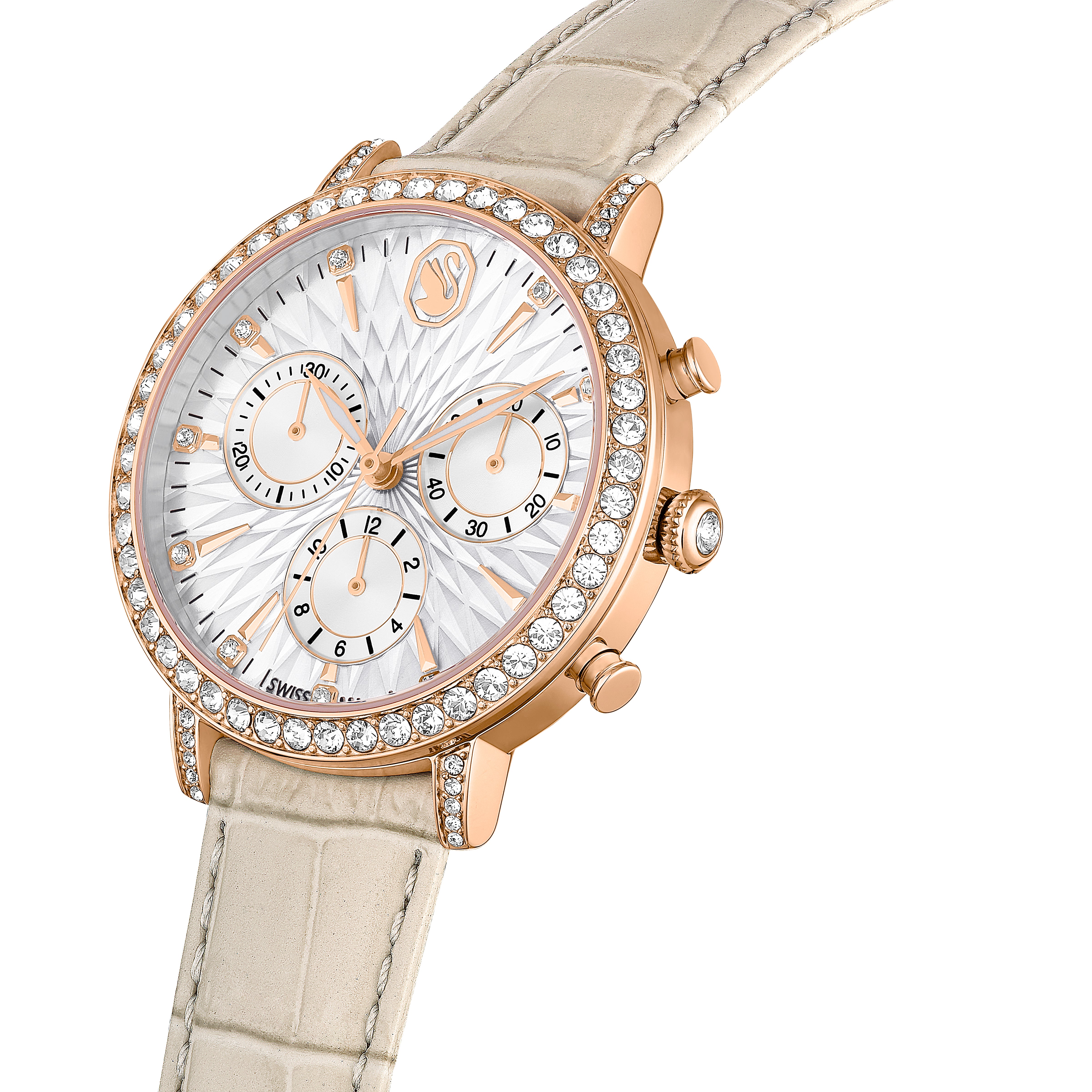 Matrix Tennis Chrono Saat, Swiss Made, Deri Kayış, Bej, Pembe Altın Rengi Kaplama