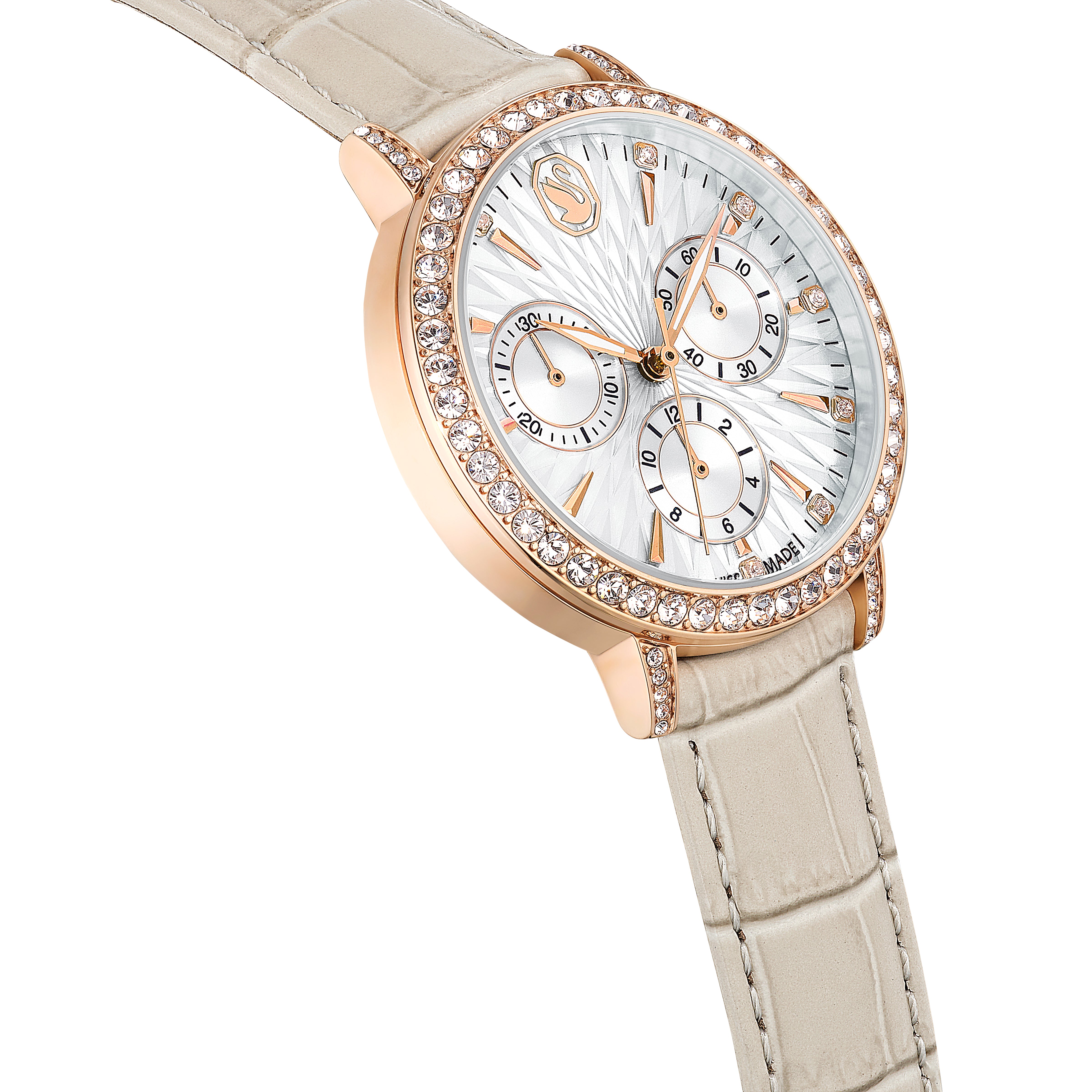 Matrix Tennis Chrono Saat, Swiss Made, Deri Kayış, Bej, Pembe Altın Rengi Kaplama
